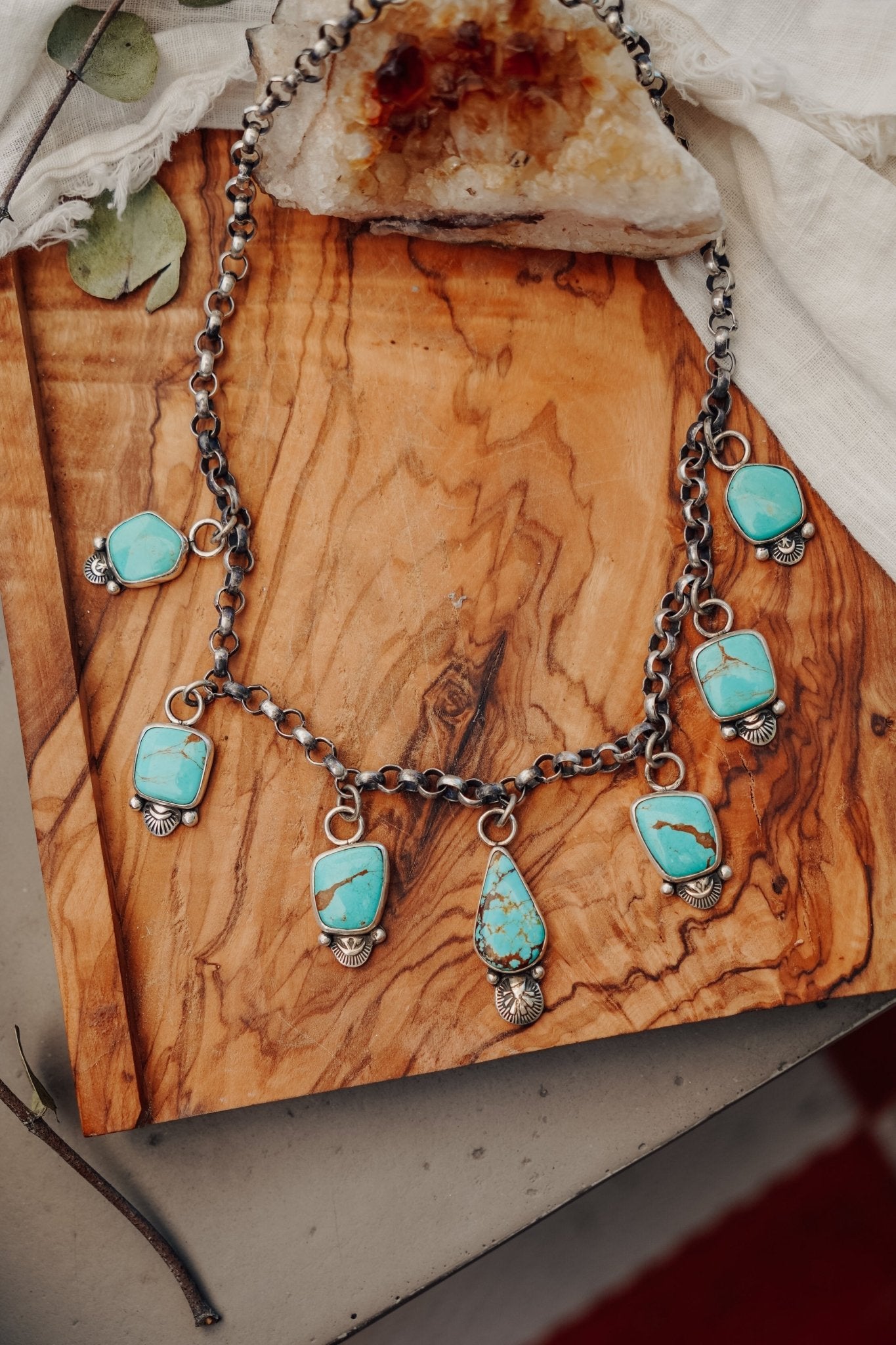 Charm Necklace in No. 8 Turquoise - Golden Road Crafted