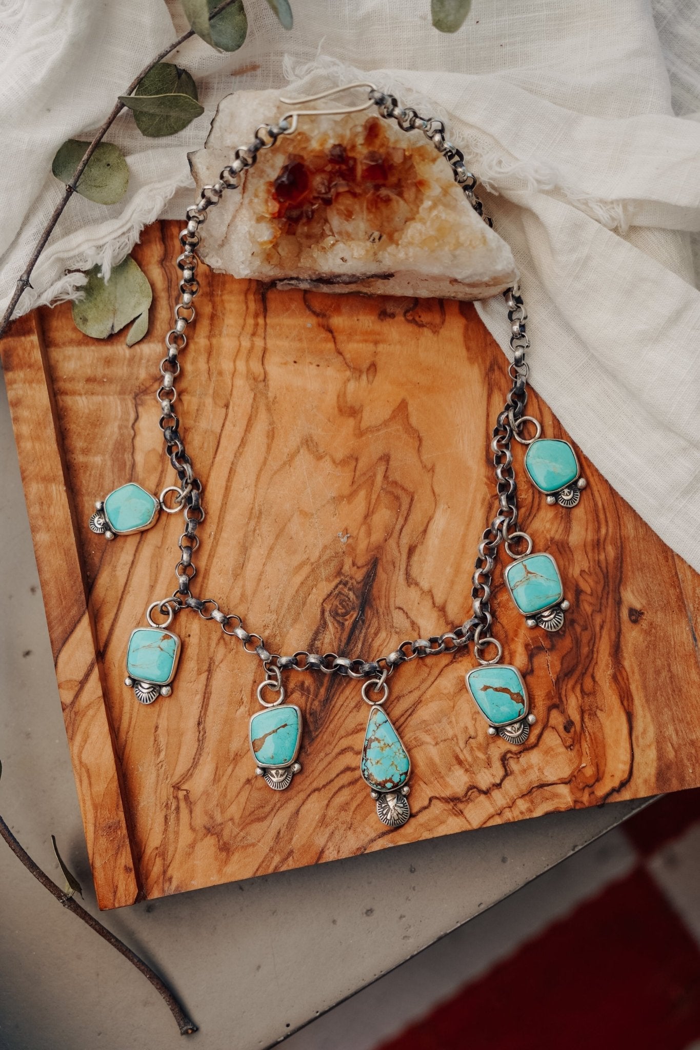 Charm Necklace in No. 8 Turquoise - Golden Road Crafted