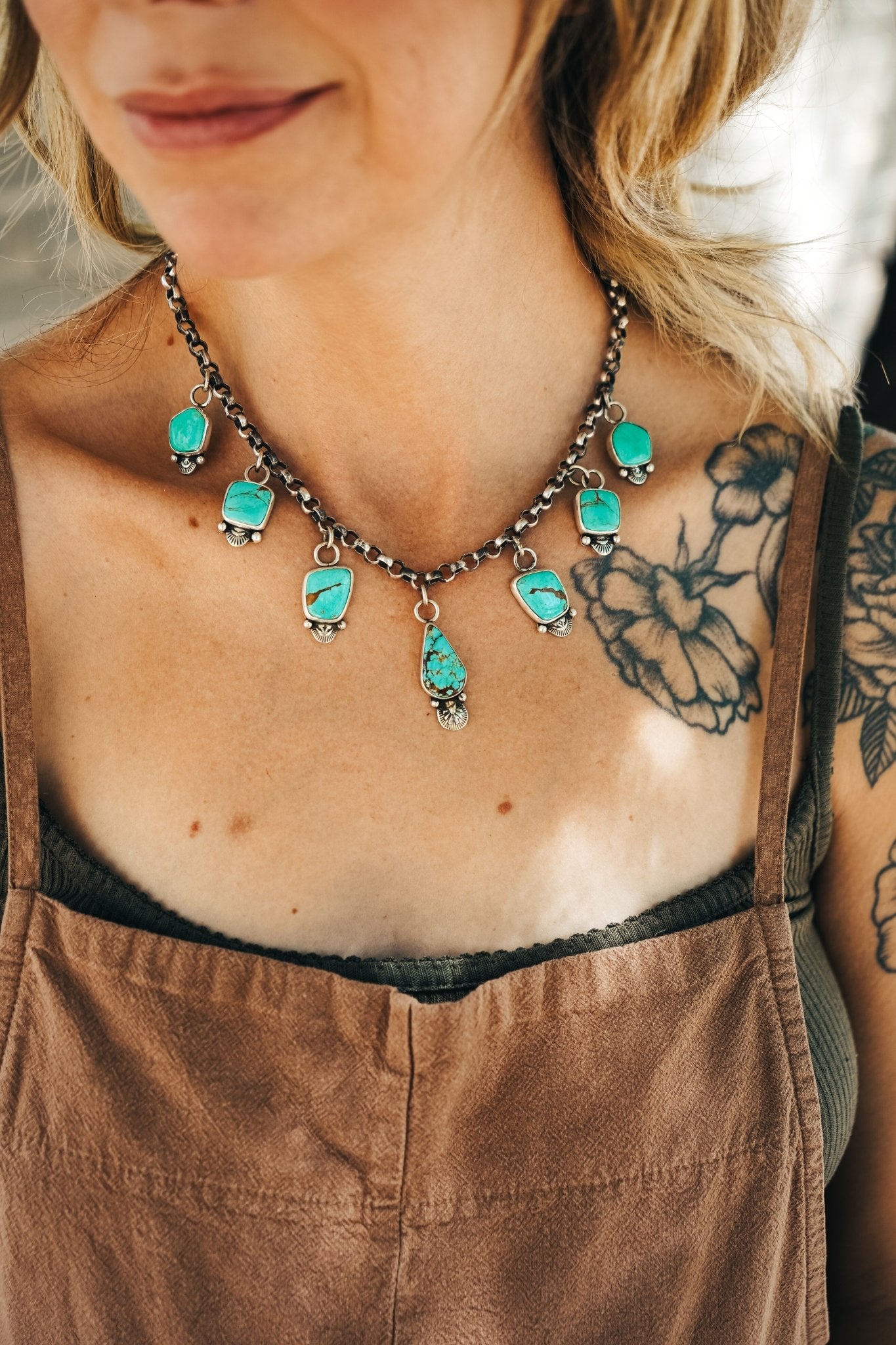 Charm Necklace in No. 8 Turquoise - Golden Road Crafted