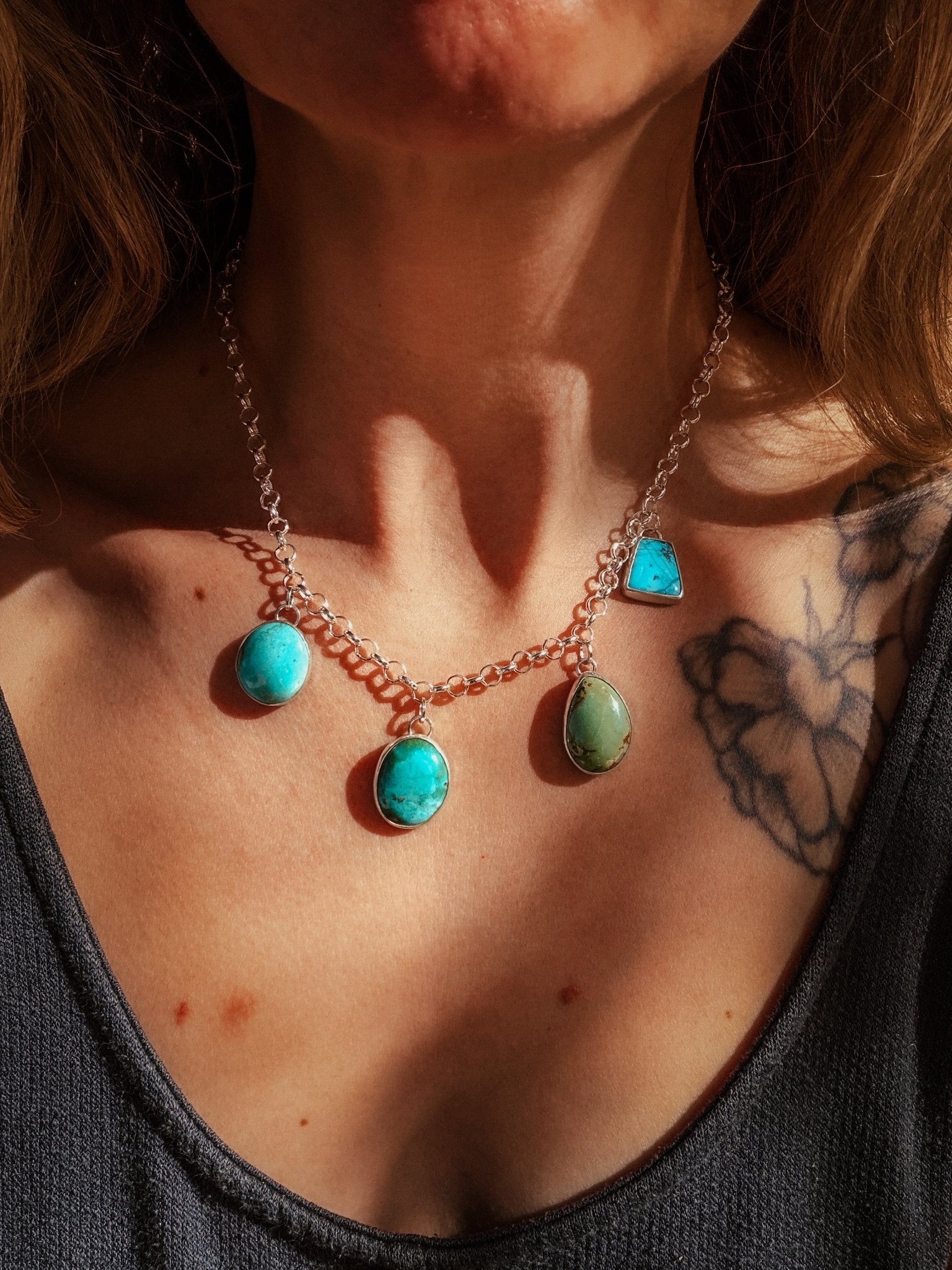Charm Necklace in Royston & Kingman Turquoise - Golden Road Crafted