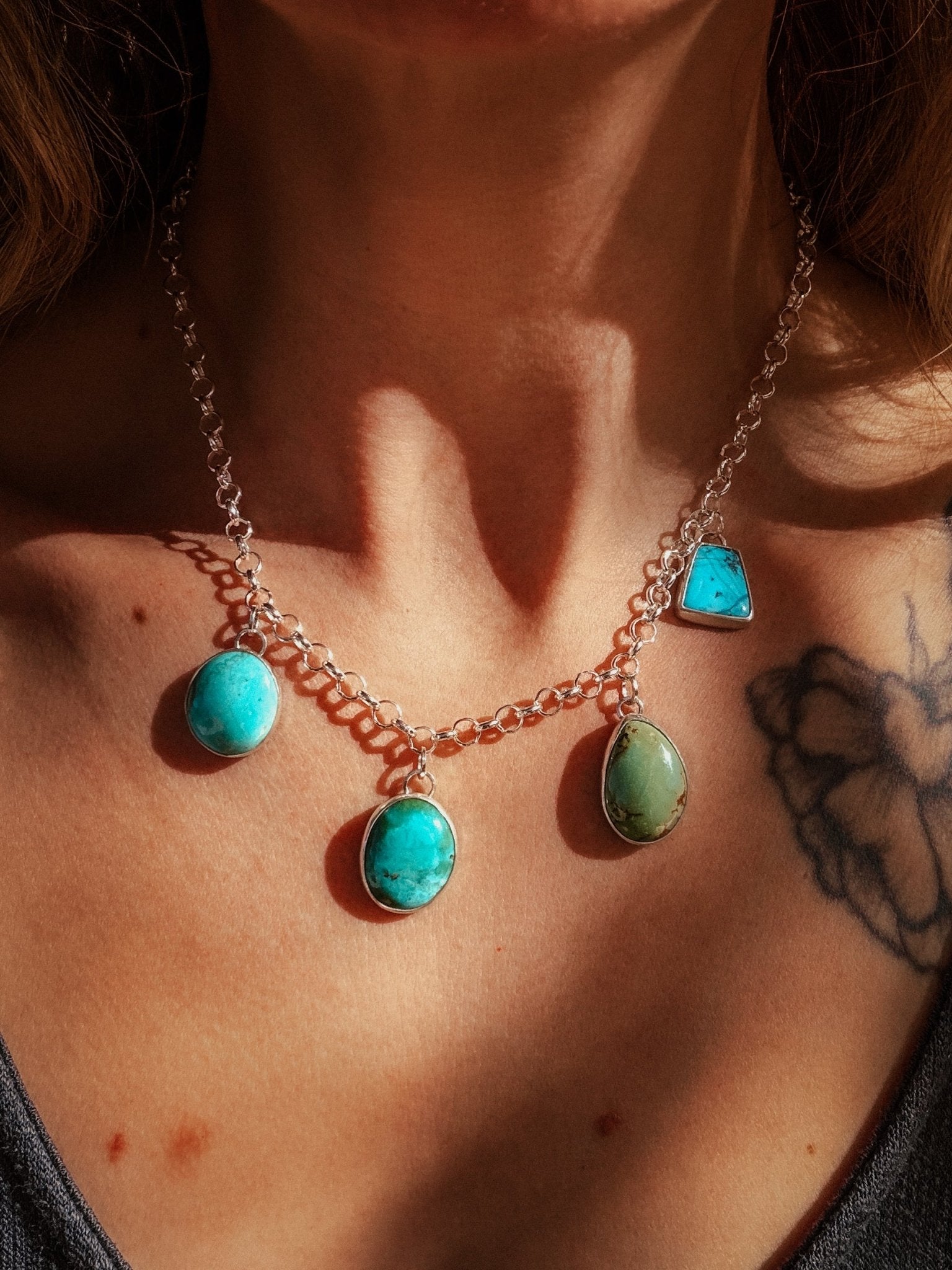 Charm Necklace in Royston & Kingman Turquoise - Golden Road Crafted