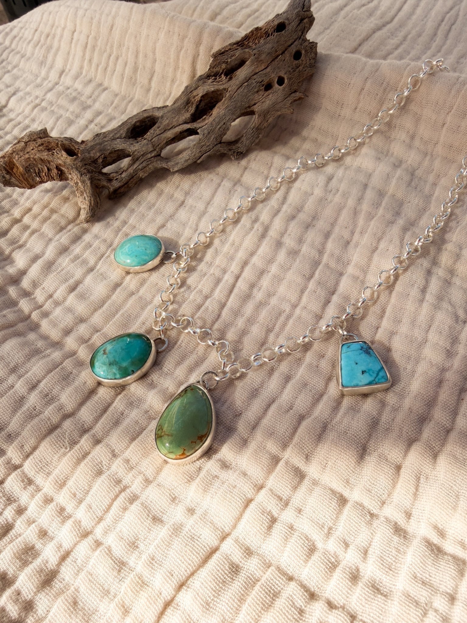 Charm Necklace in Royston & Kingman Turquoise - Golden Road Crafted