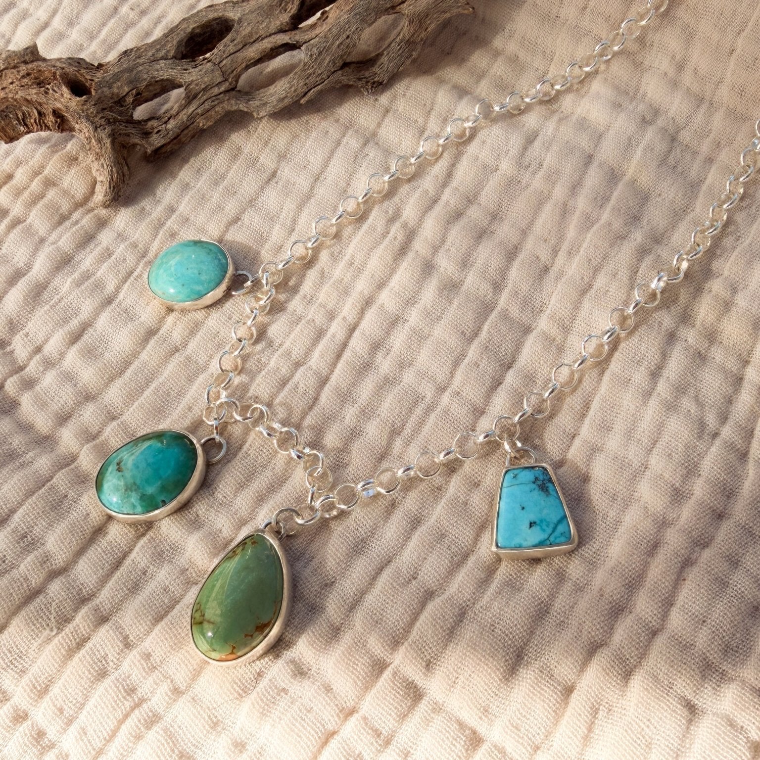 Charm Necklace in Royston & Kingman Turquoise - Golden Road Crafted