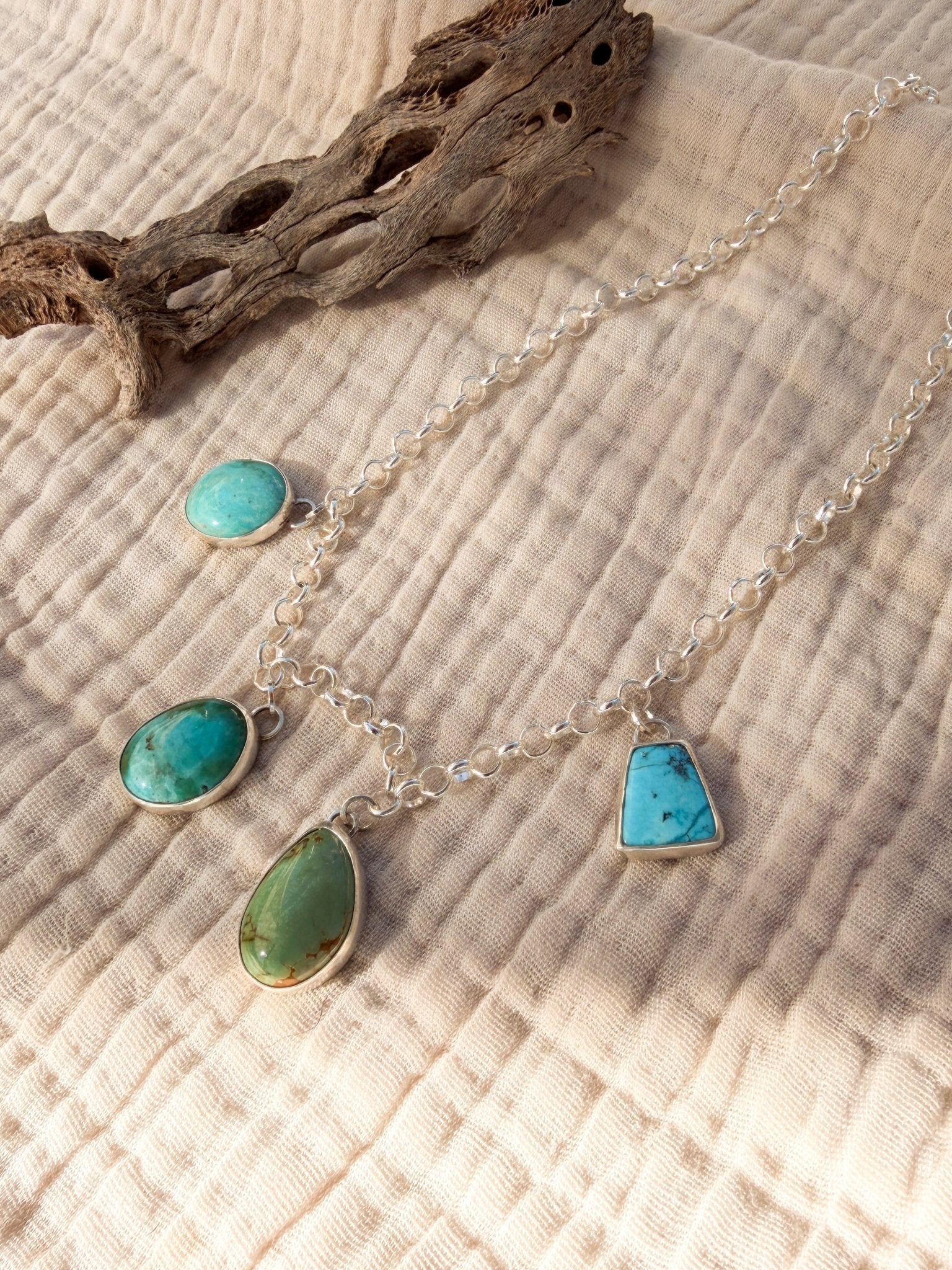 Charm Necklace in Royston & Kingman Turquoise - Golden Road Crafted