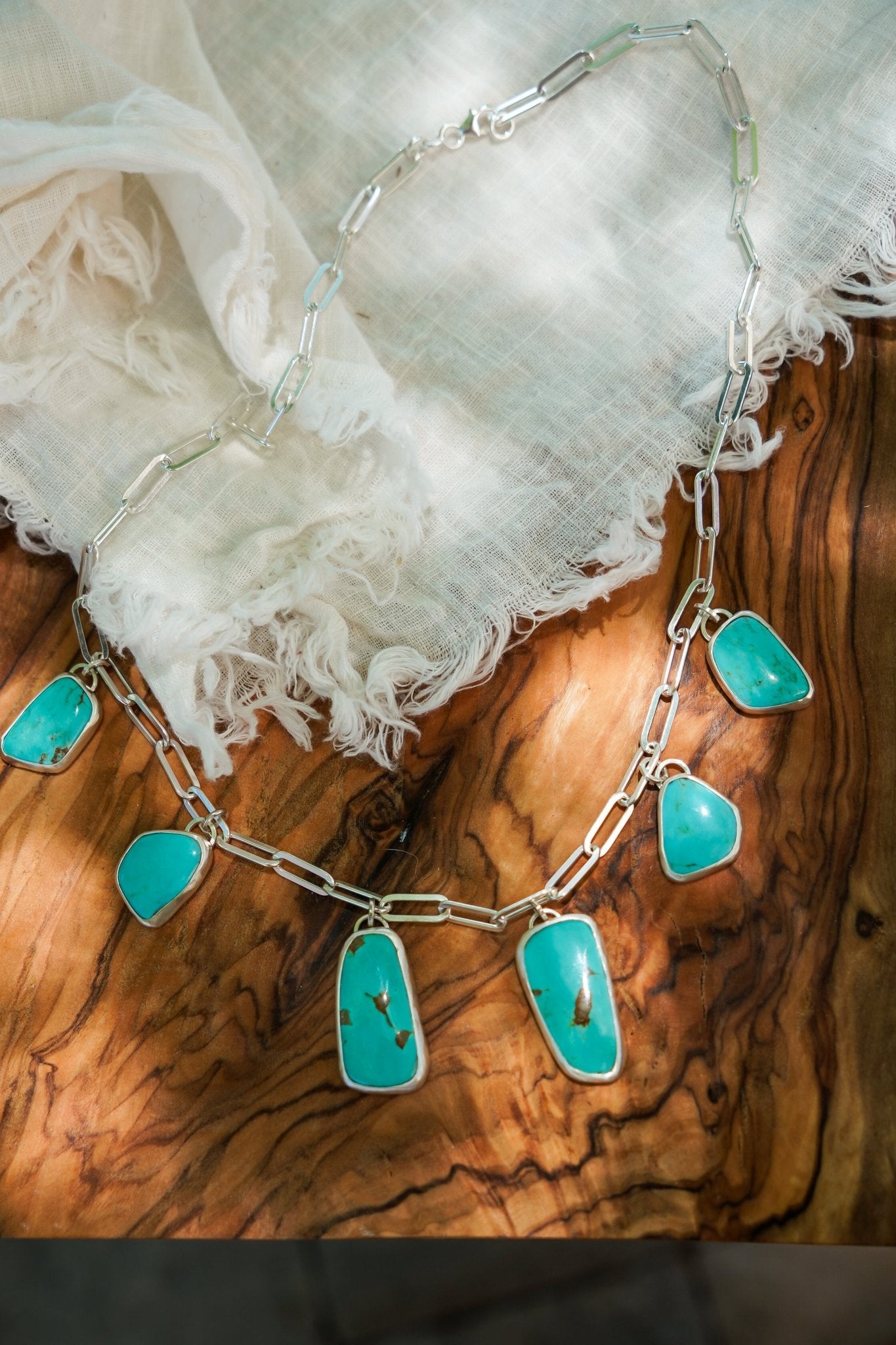 Charm Necklace in Tyrone Turquoise - Golden Road Crafted