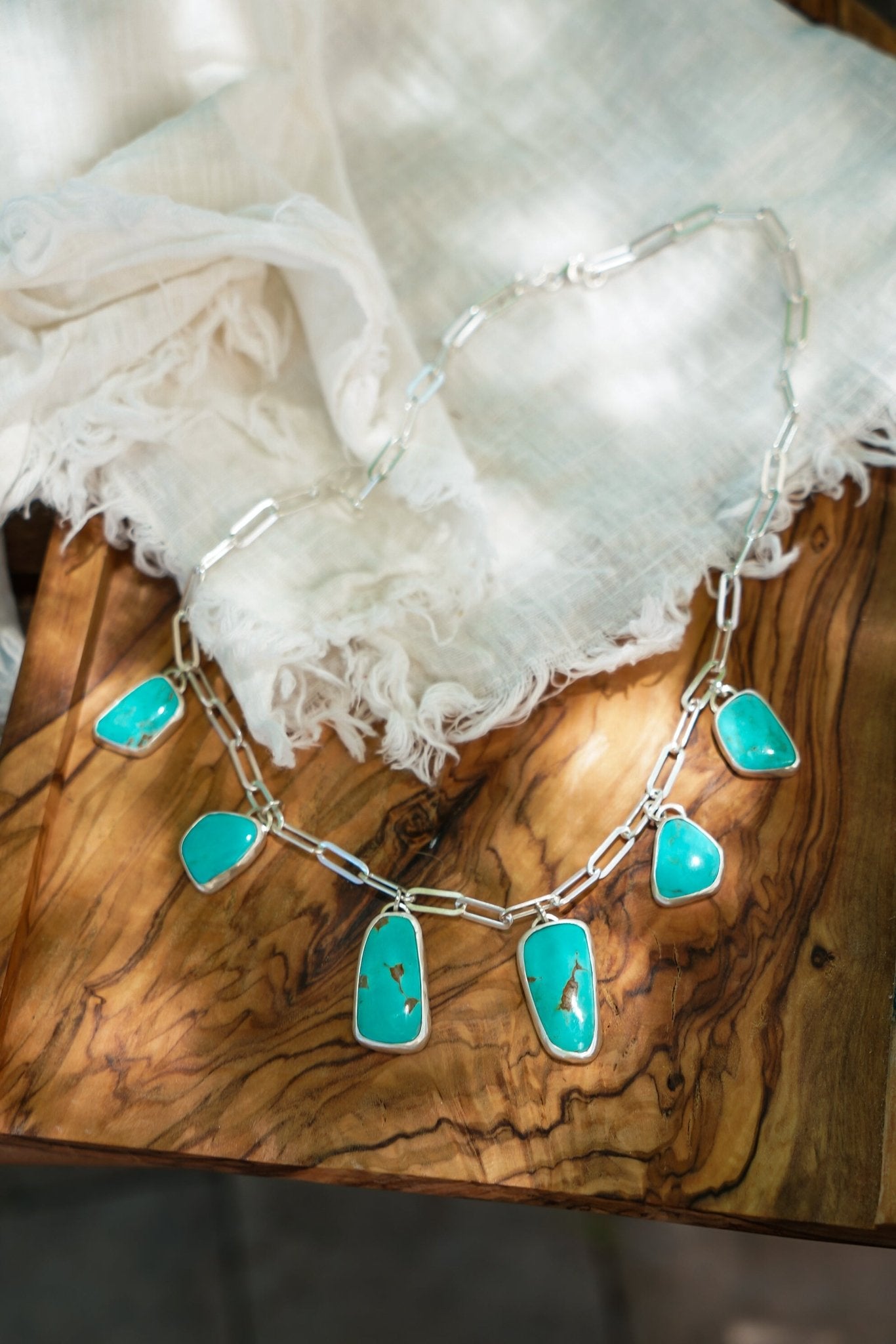 Charm Necklace in Tyrone Turquoise - Golden Road Crafted