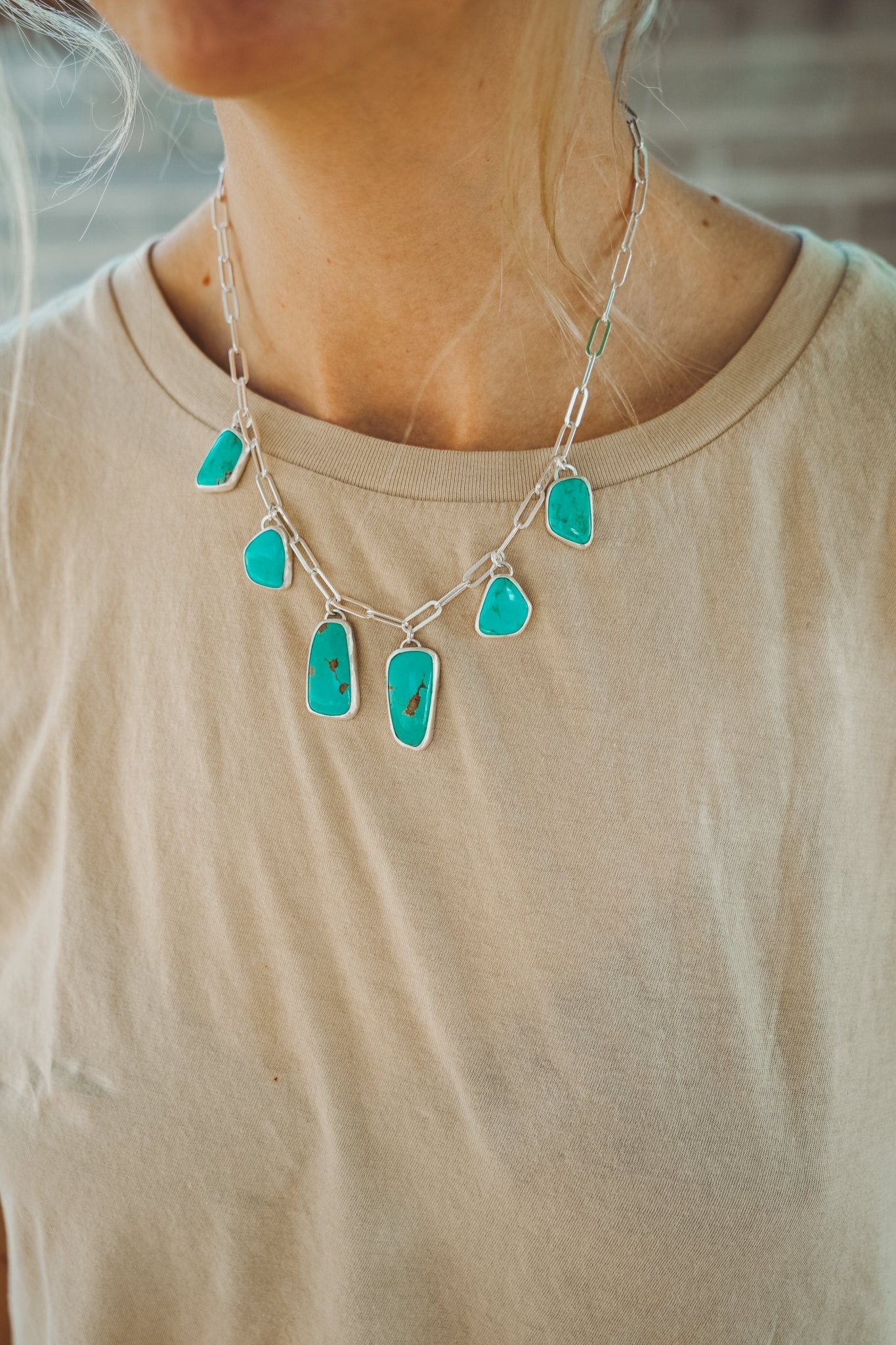 Charm Necklace in Tyrone Turquoise - Golden Road Crafted