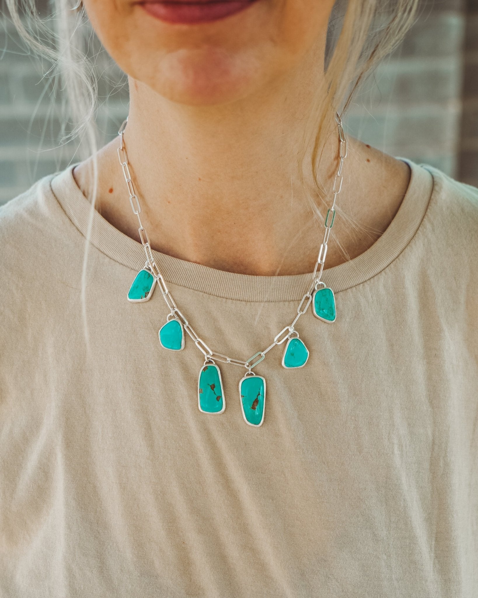 Charm Necklace in Tyrone Turquoise - Golden Road Crafted