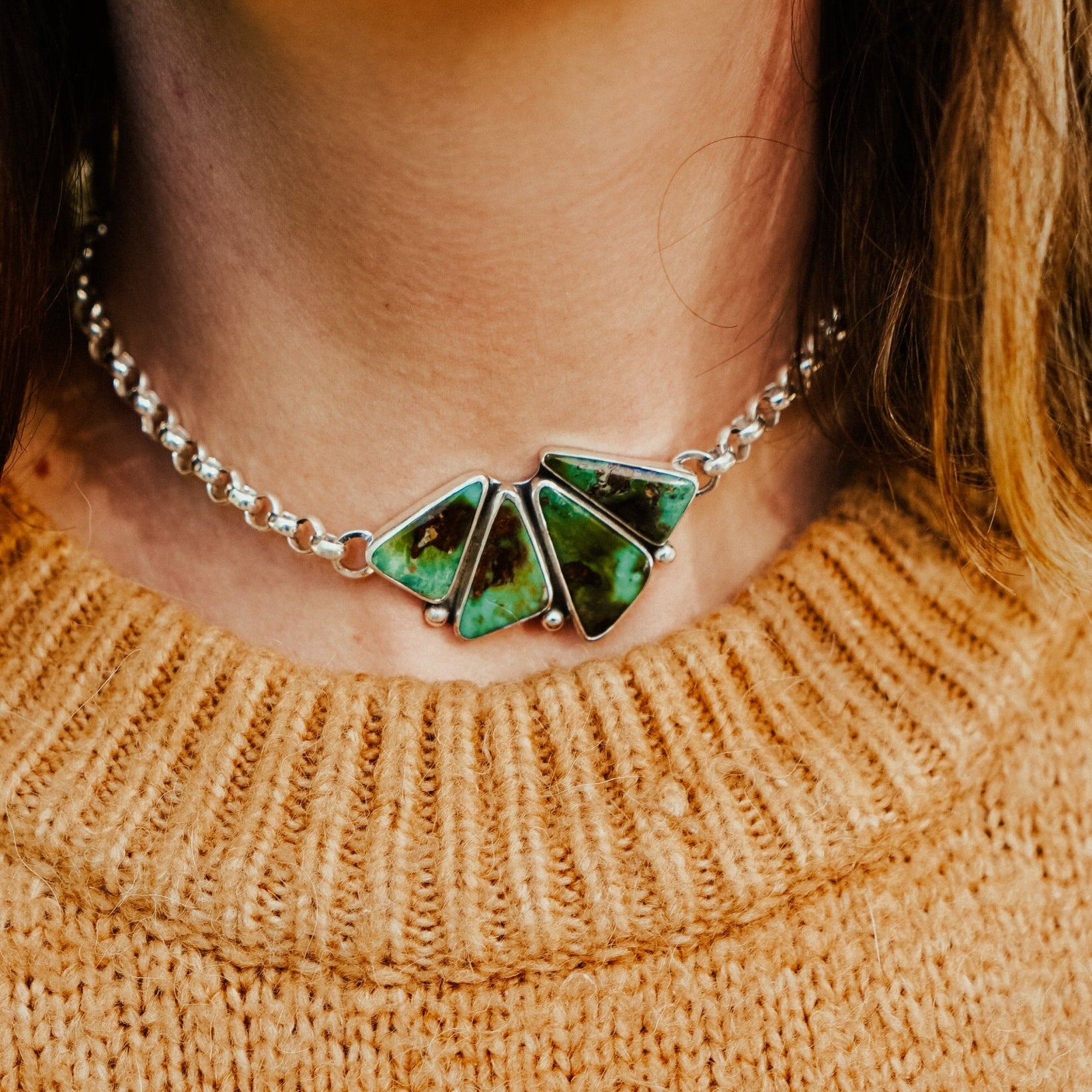 Choker in Royston Turquoise - Golden Road Crafted