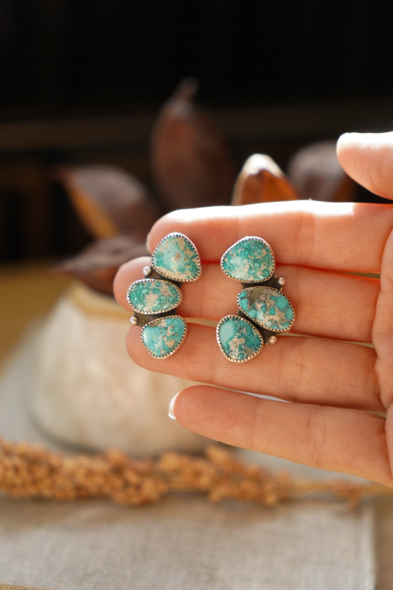 Cluster Earrings in Whitewater Turquoise - Golden Road Crafted
