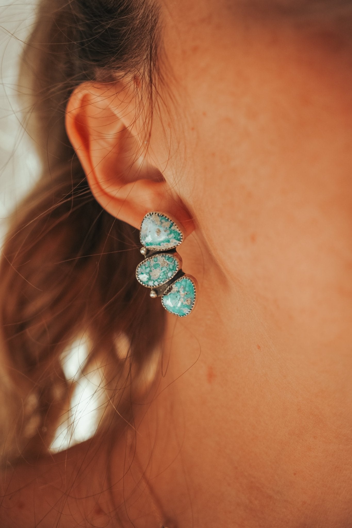 Cluster Earrings in Whitewater Turquoise - Golden Road Crafted