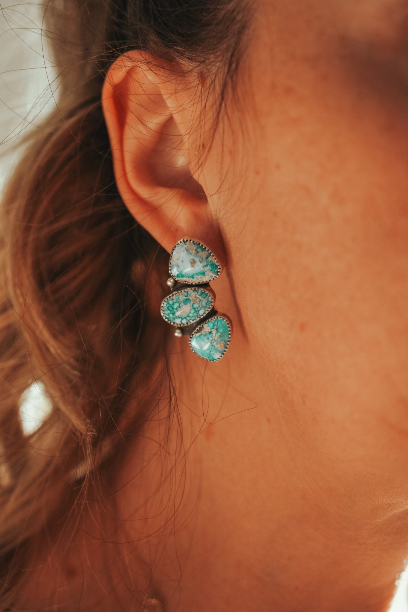 Cluster Earrings in Whitewater Turquoise - Golden Road Crafted