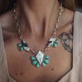 Cluster Necklace in White Buffalo & Kingman Turquoise - Golden Road Crafted