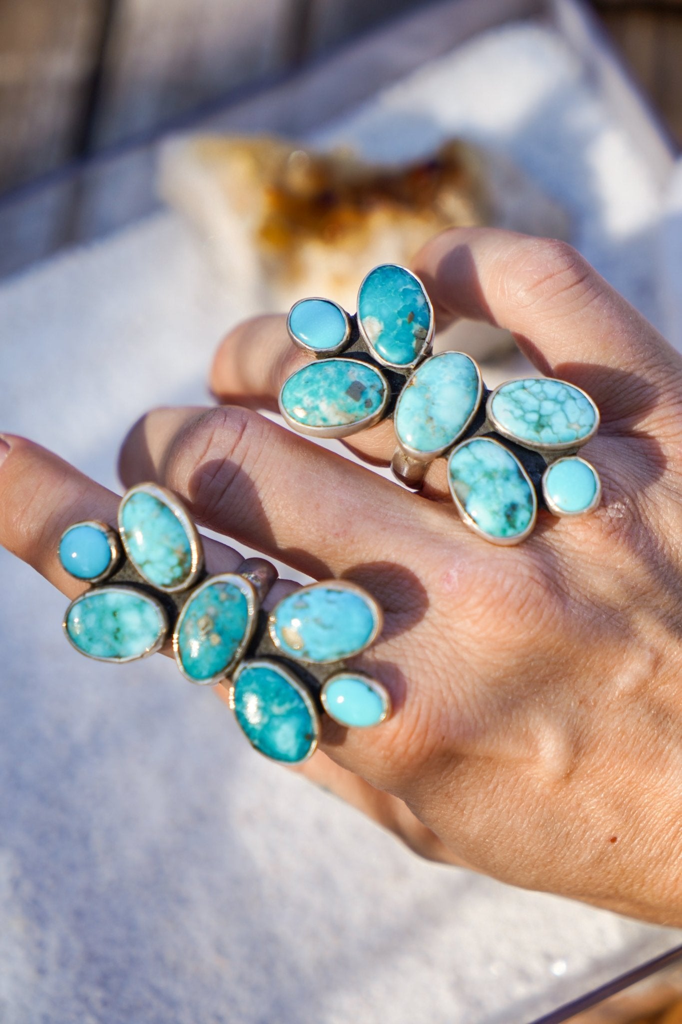 Cluster Ring in Whitewater Turquoise (Size 8) - Golden Road Crafted