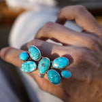 Cluster Ring in Whitewater Turquoise (Size 8) - Golden Road Crafted