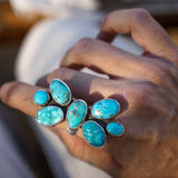 Cluster Ring in Whitewater Turquoise (Size 8) - Golden Road Crafted