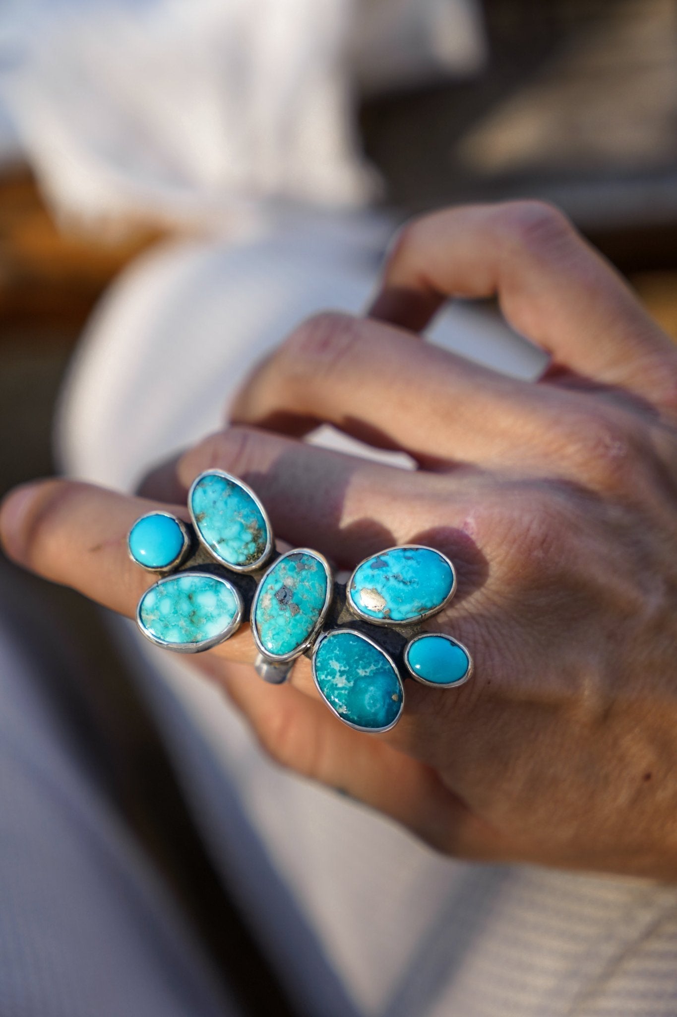 Cluster Ring in Whitewater Turquoise (Size 8) - Golden Road Crafted