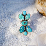 Cluster Ring in Whitewater Turquoise (Size 8) - Golden Road Crafted