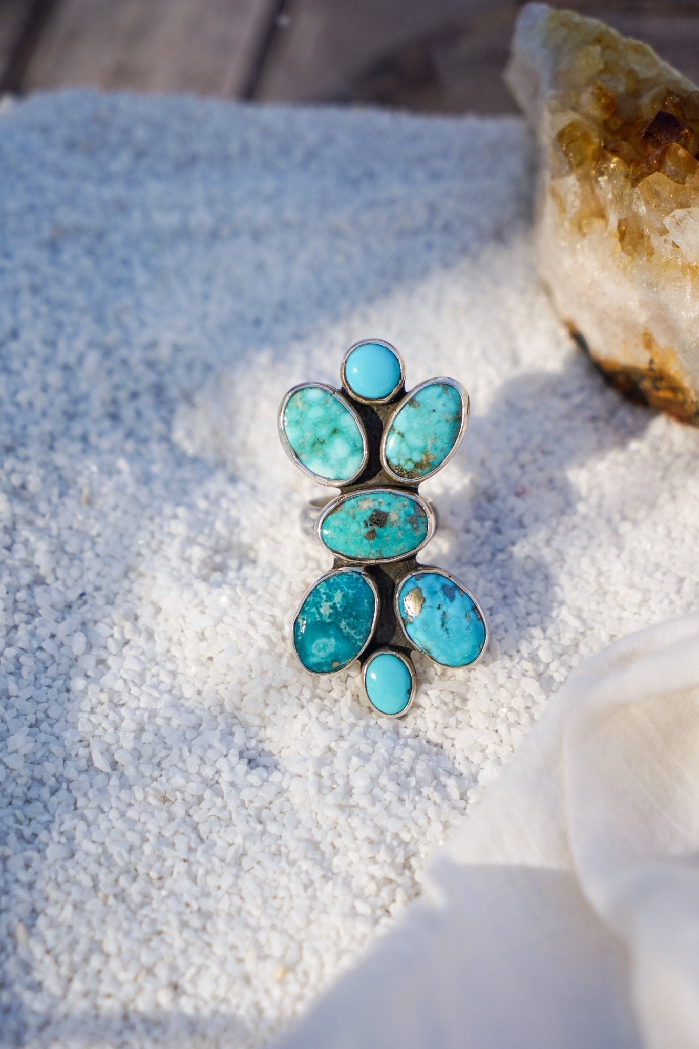 Cluster Ring in Whitewater Turquoise (Size 8) - Golden Road Crafted