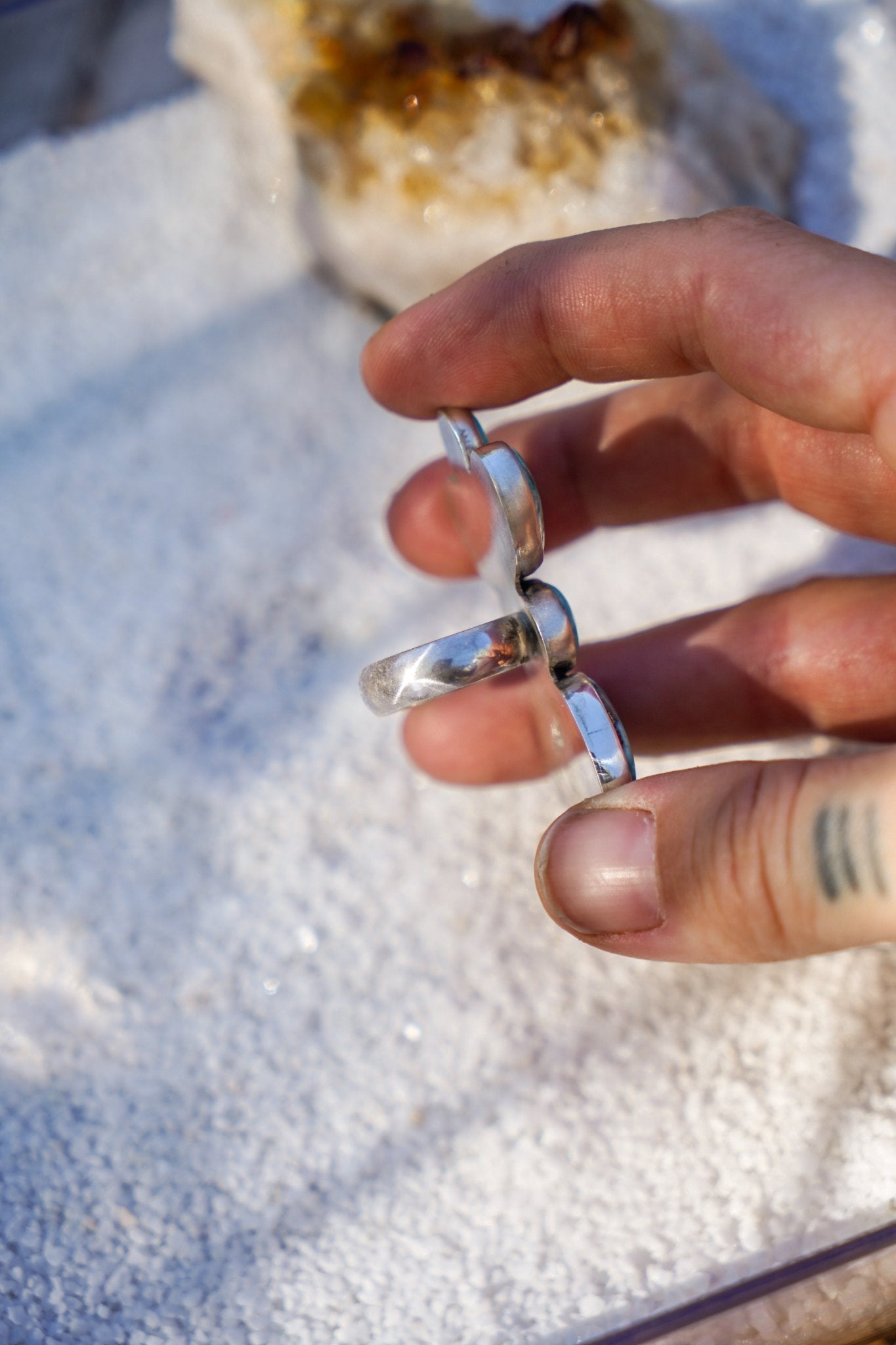 Cluster Ring in Whitewater Turquoise (Size 8) - Golden Road Crafted