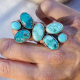 Cluster Ring in Whitewater Turquoise (Size 8) - Golden Road Crafted