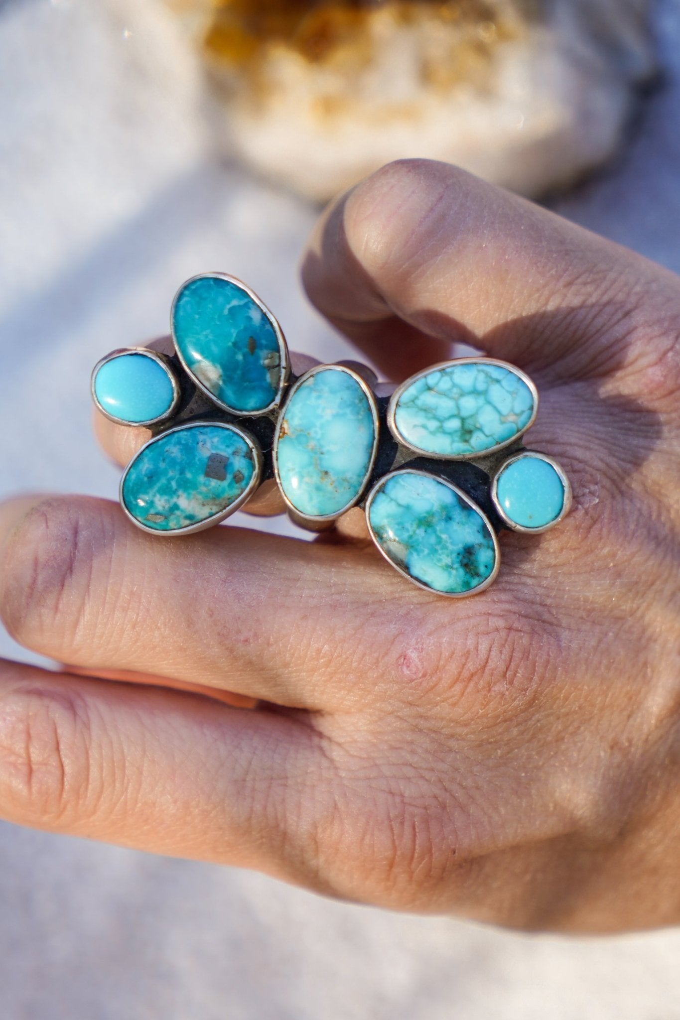 Cluster Ring in Whitewater Turquoise (Size 8) - Golden Road Crafted