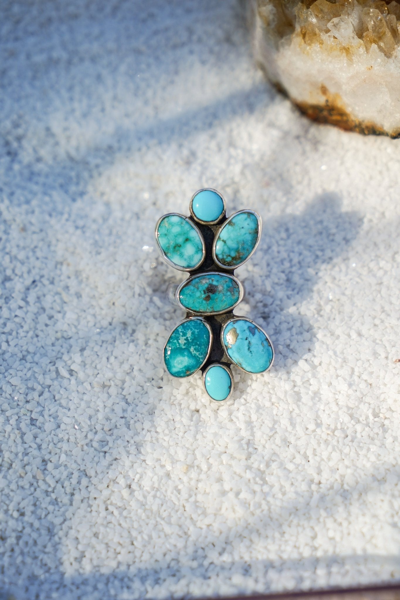 Cluster Ring in Whitewater Turquoise (Size 8) - Golden Road Crafted