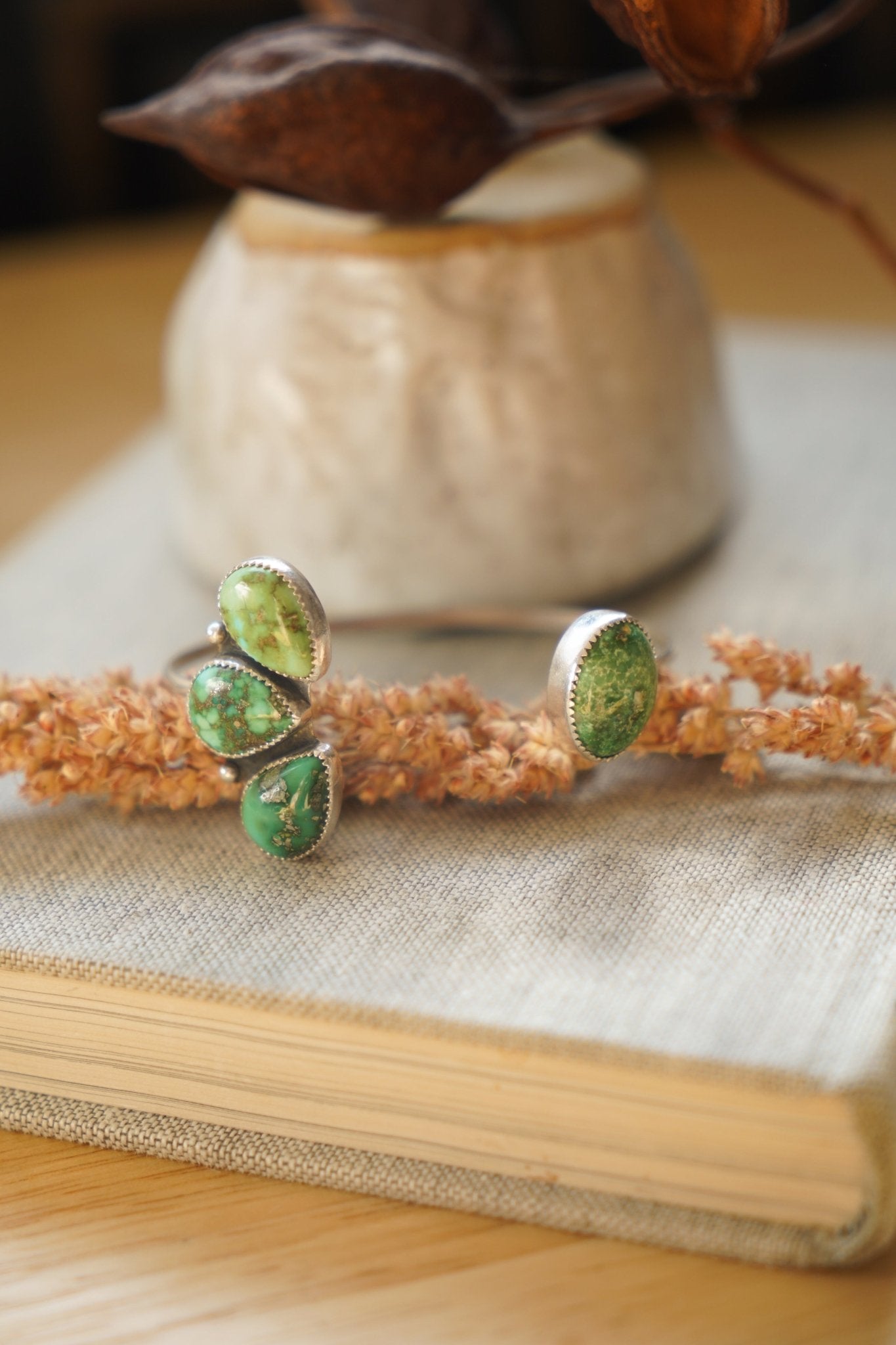 Cluster Wrap Cuff in Emerald Valley Turquoise - Golden Road Crafted