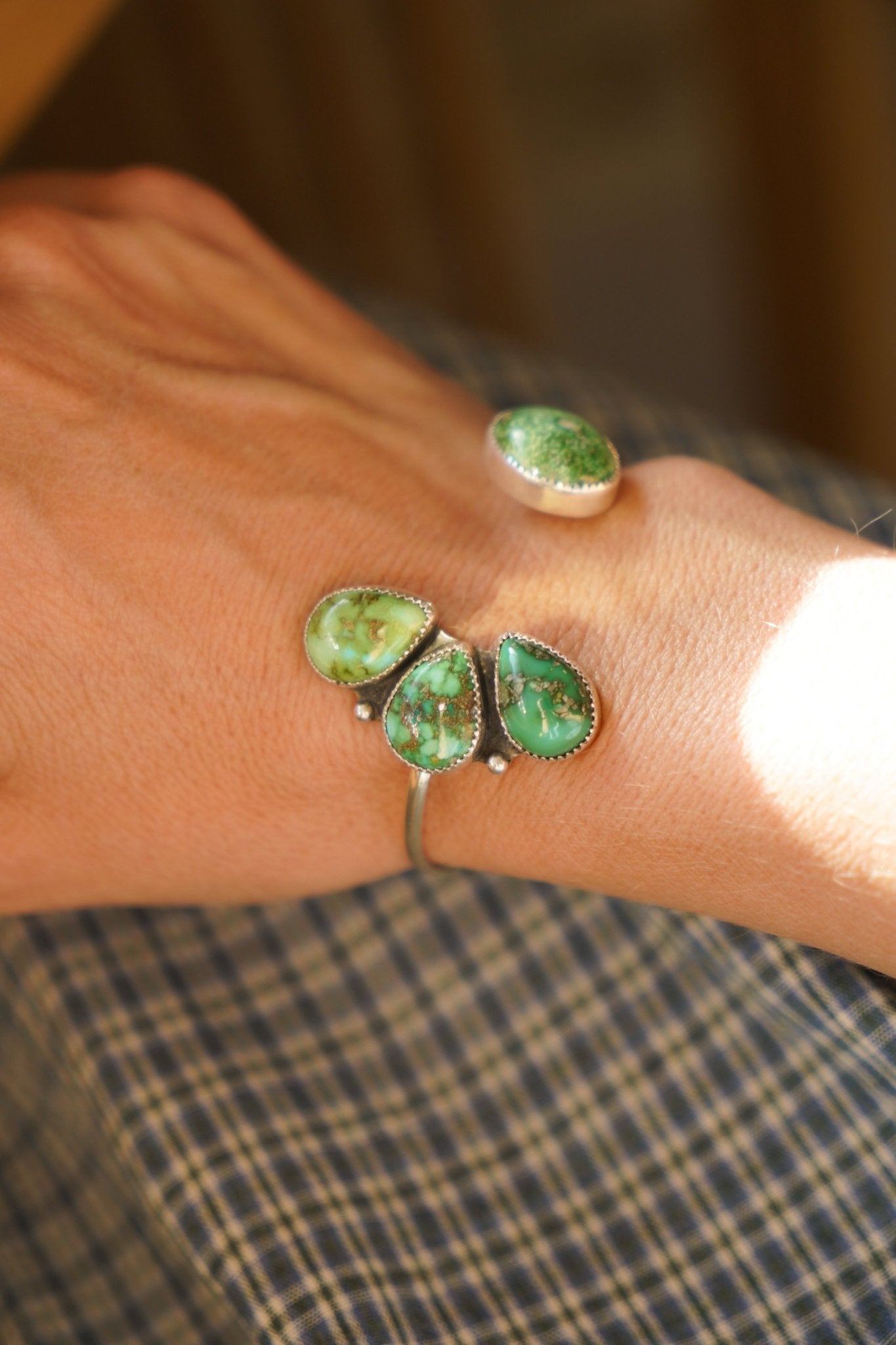 Cluster Wrap Cuff in Emerald Valley Turquoise - Golden Road Crafted