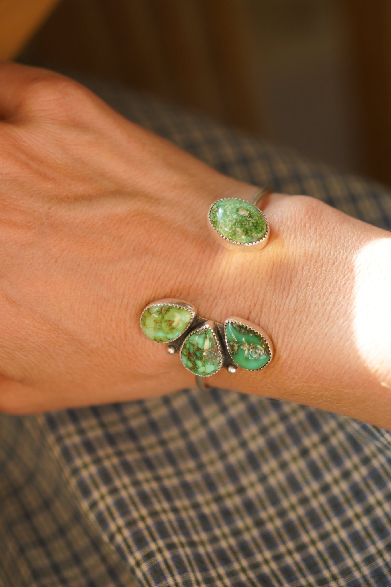 Cluster Wrap Cuff in Emerald Valley Turquoise - Golden Road Crafted