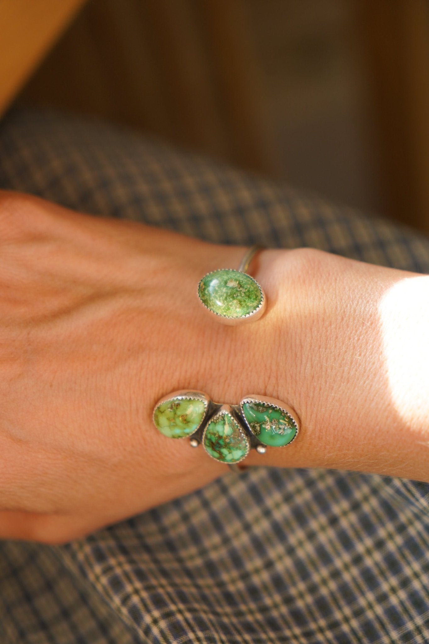 Cluster Wrap Cuff in Emerald Valley Turquoise - Golden Road Crafted