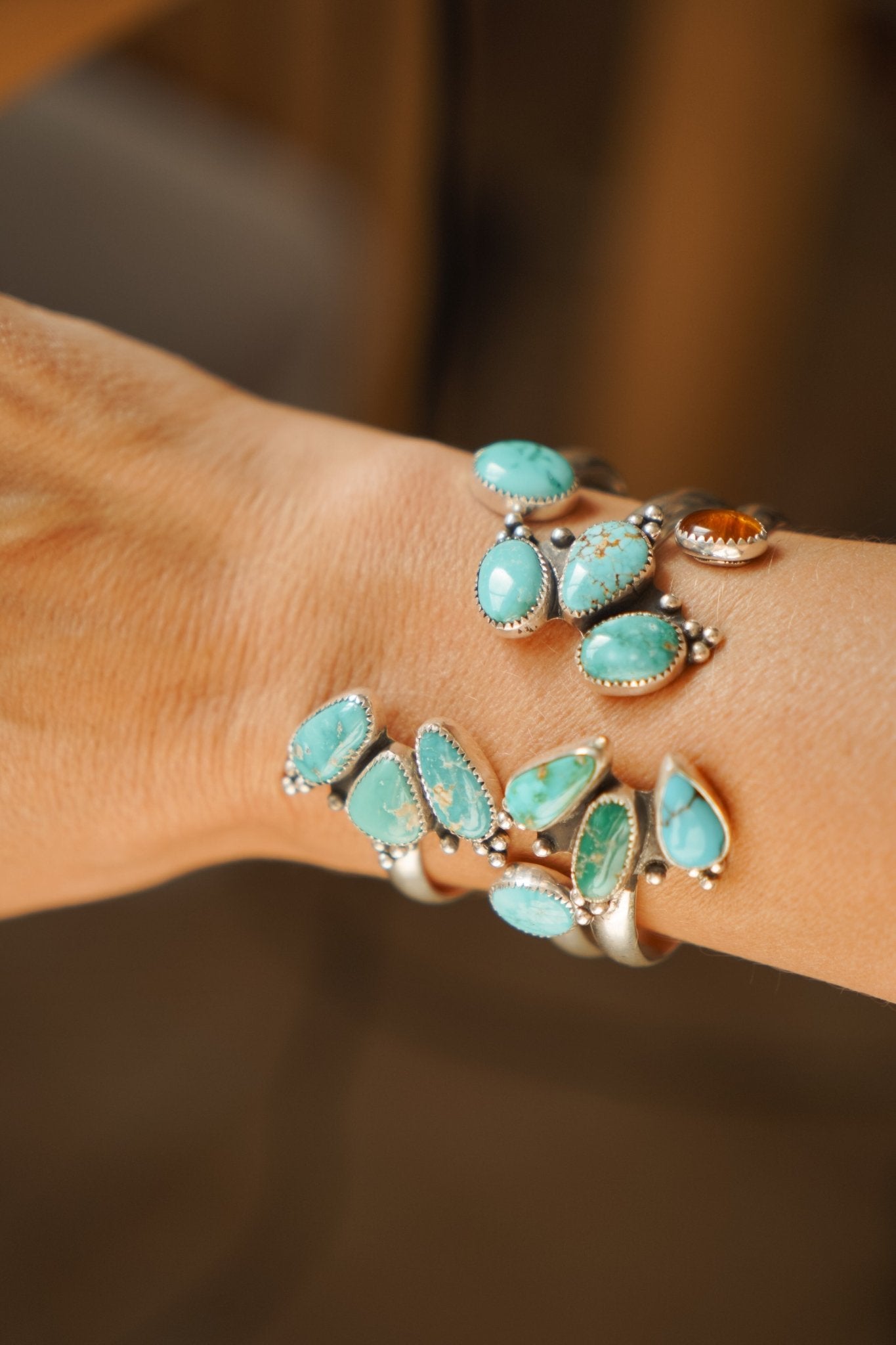 Cluster Wrap Cuff in Fox & Sonoran Mtn Turquoise - Golden Road Crafted