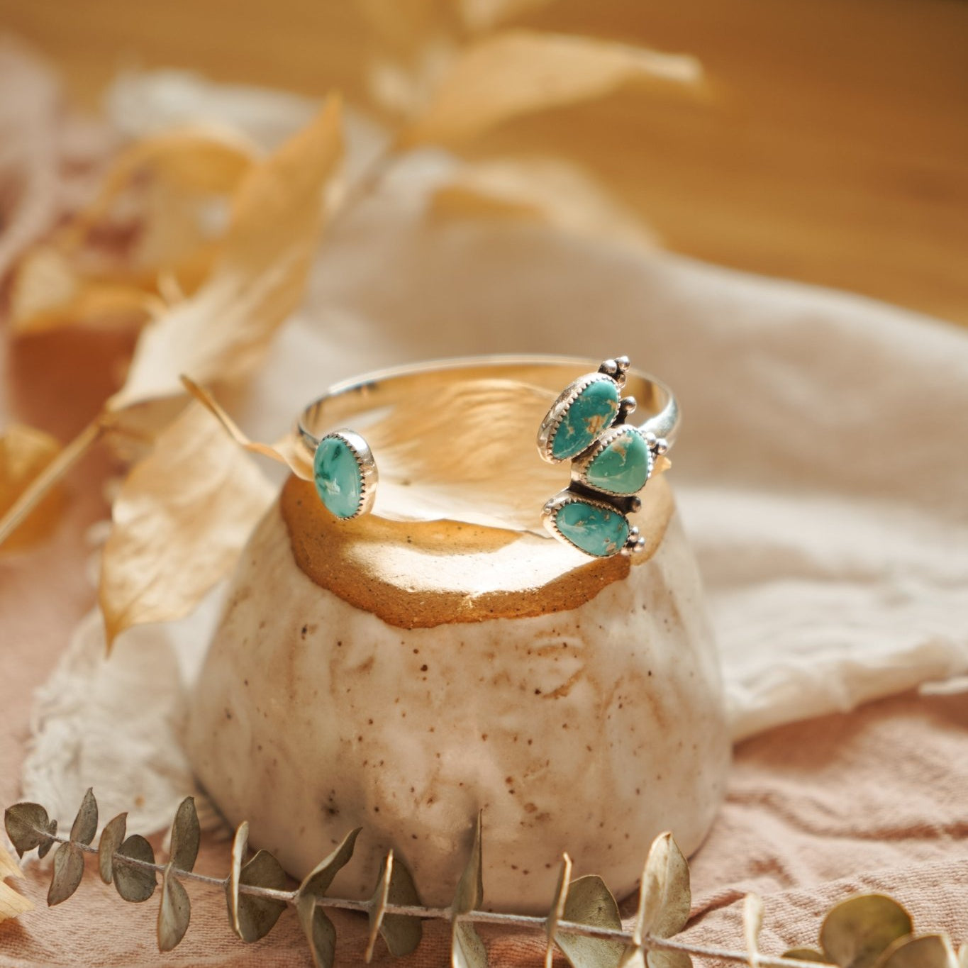 Cluster Wrap Cuff in Fox & Sonoran Mtn Turquoise - Golden Road Crafted
