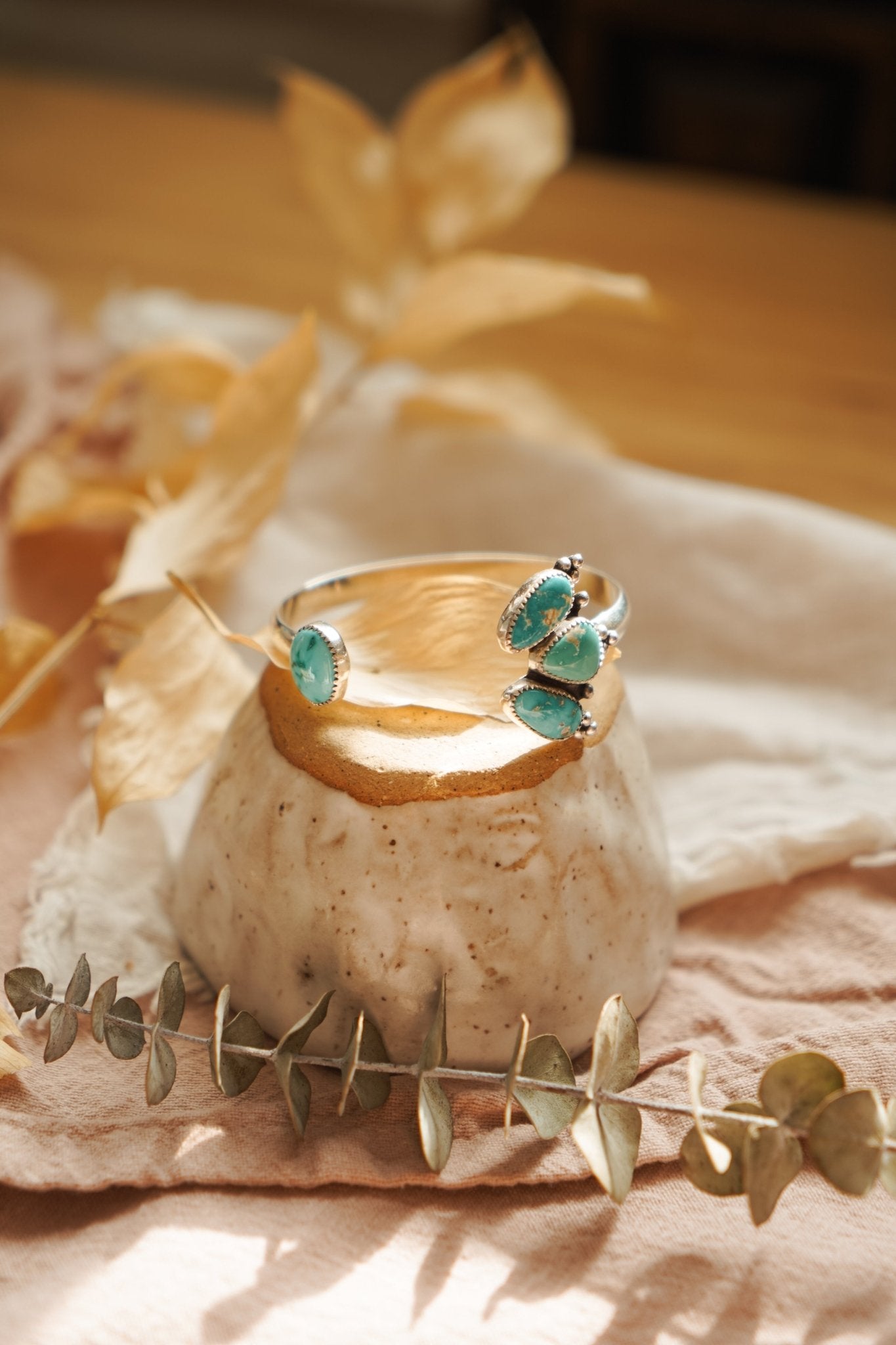Cluster Wrap Cuff in Fox & Sonoran Mtn Turquoise - Golden Road Crafted
