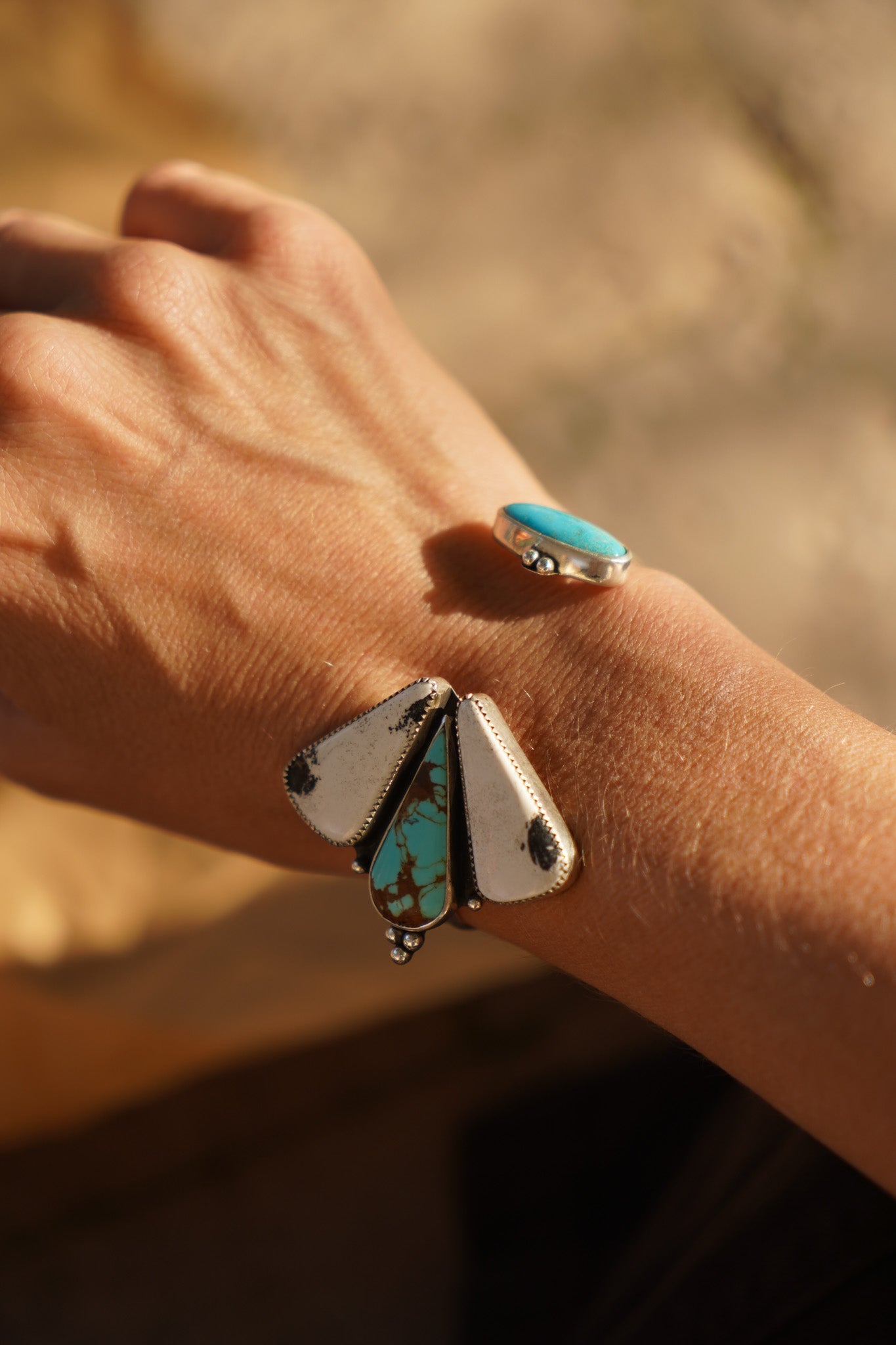 Cluster Wrap Cuff in No. 8, White Buffalo, & Hubei Turquoise - Golden Road Crafted
