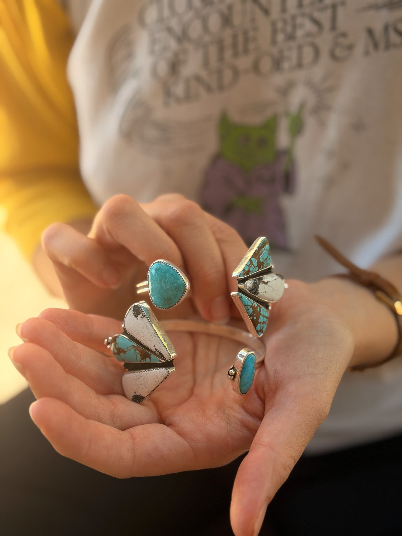 Cluster Wrap Cuff in No. 8, White Buffalo, & Hubei Turquoise - Golden Road Crafted