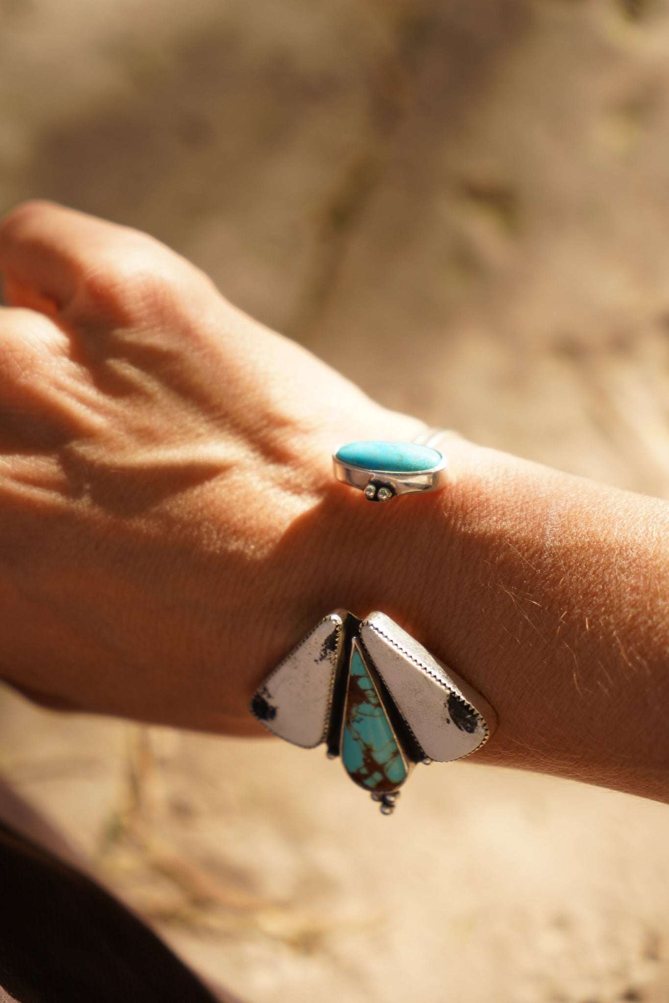 Cluster Wrap Cuff in No. 8, White Buffalo, & Hubei Turquoise - Golden Road Crafted