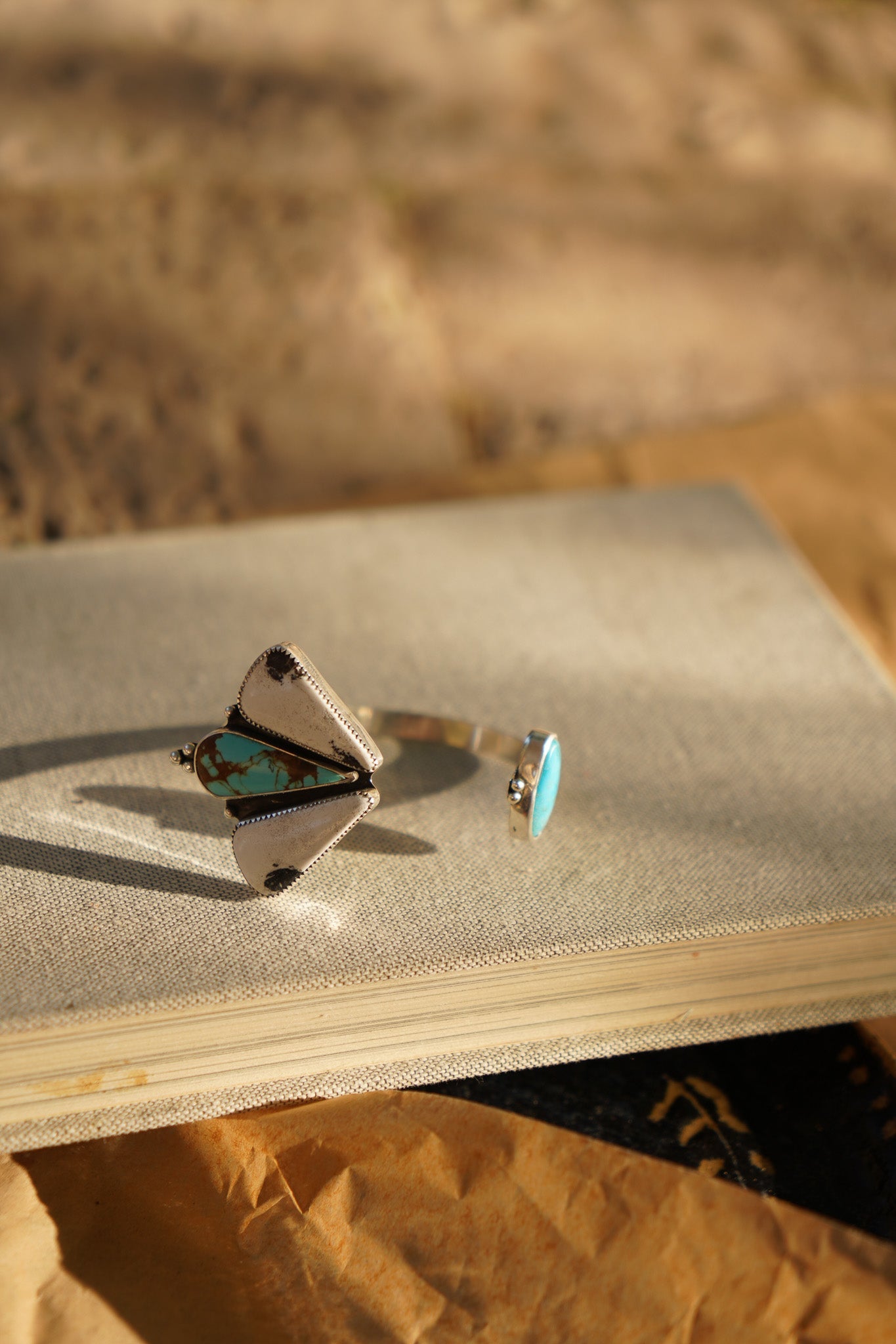 Cluster Wrap Cuff in No. 8, White Buffalo, & Hubei Turquoise - Golden Road Crafted