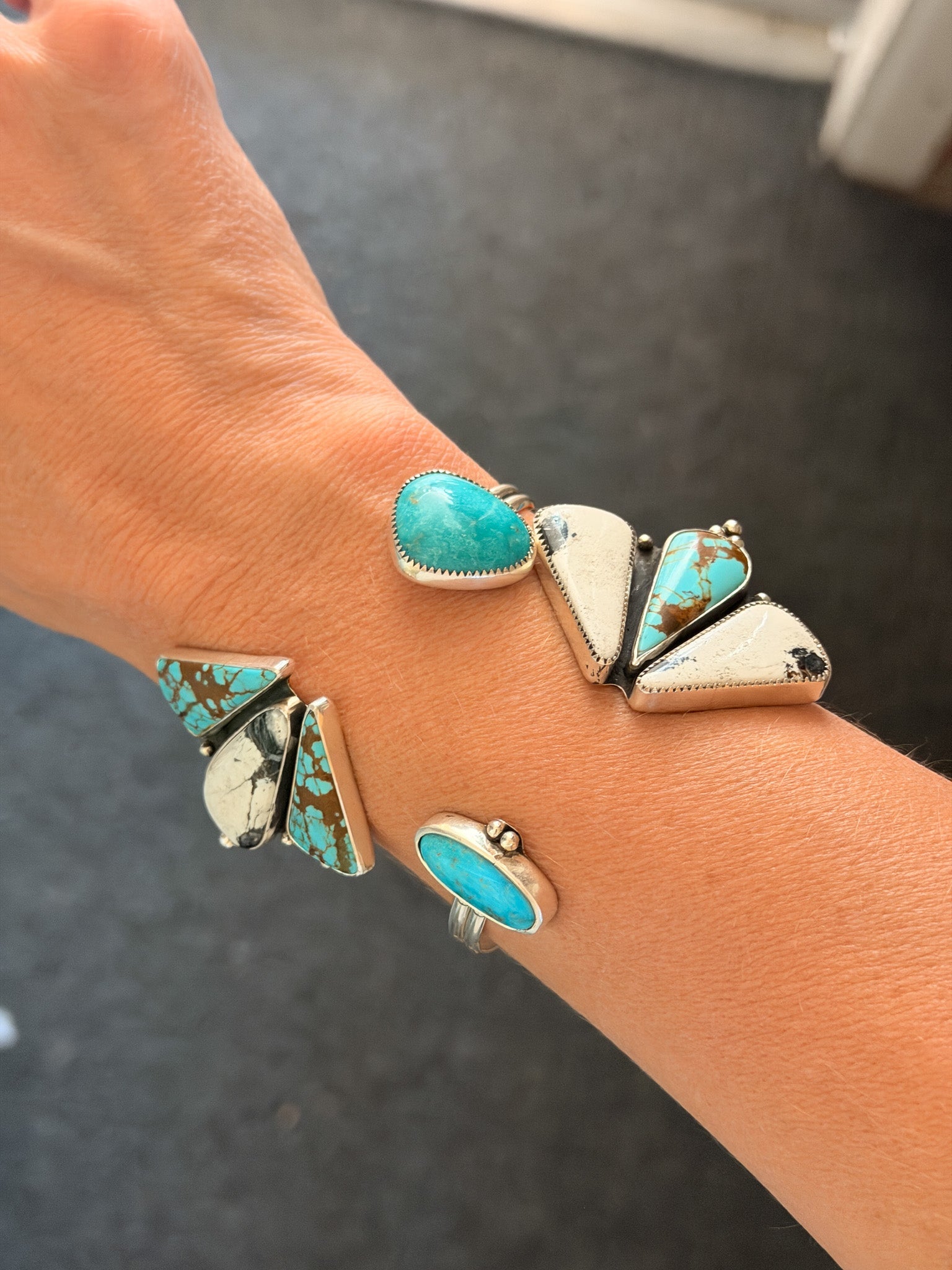 Cluster Wrap Cuff in No. 8, White Buffalo, & Hubei Turquoise - Golden Road Crafted