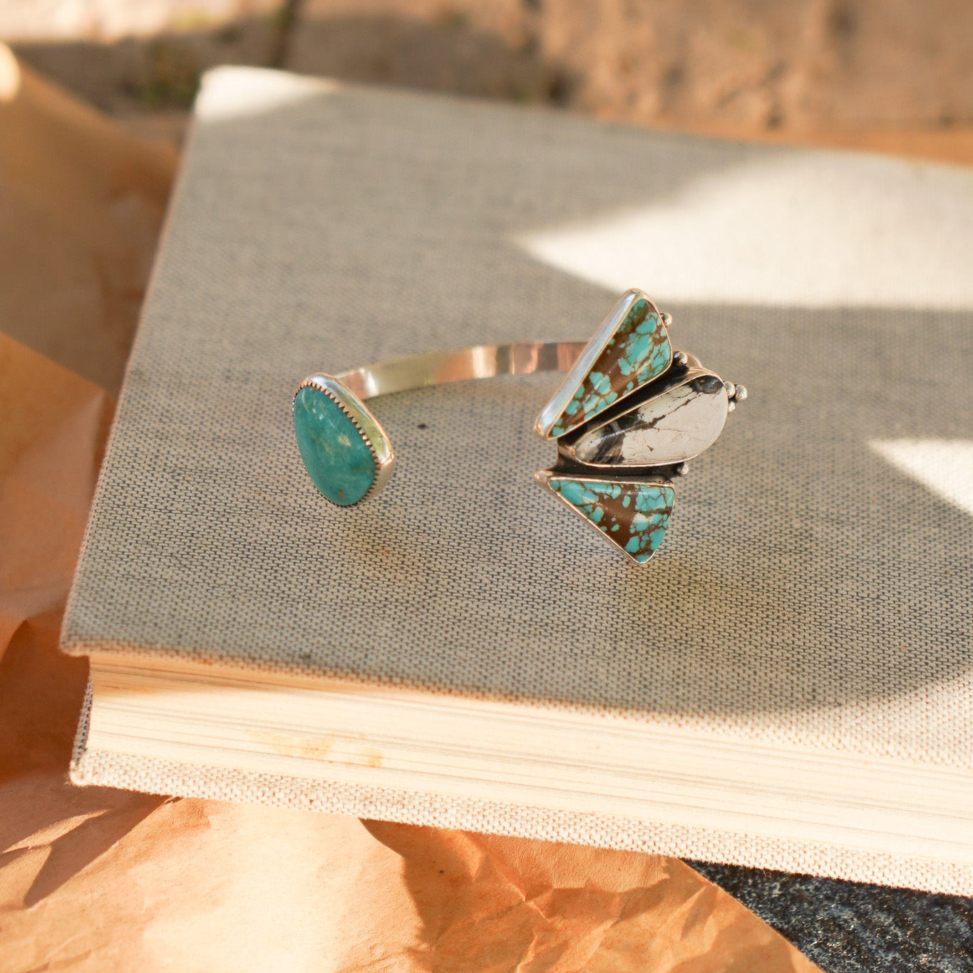 Cluster Wrap Cuff in No. 8, White Buffalo, & Hubei Turquoise - Golden Road Crafted