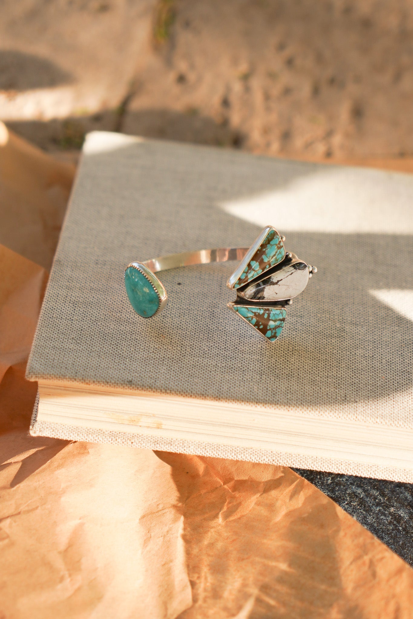 Cluster Wrap Cuff in No. 8, White Buffalo, & Hubei Turquoise - Golden Road Crafted