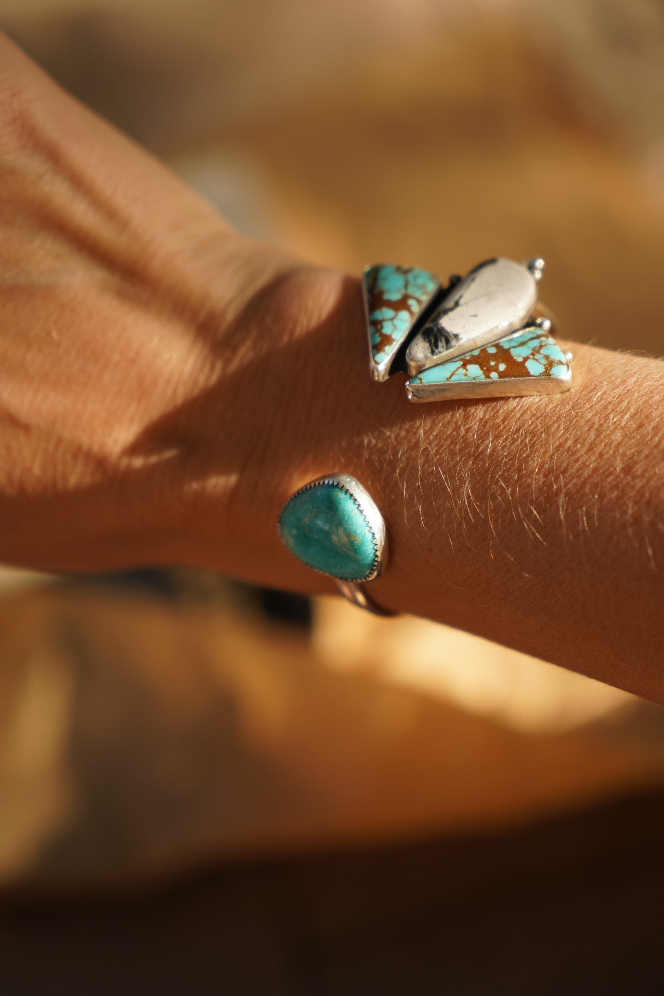 Cluster Wrap Cuff in No. 8, White Buffalo, & Hubei Turquoise - Golden Road Crafted