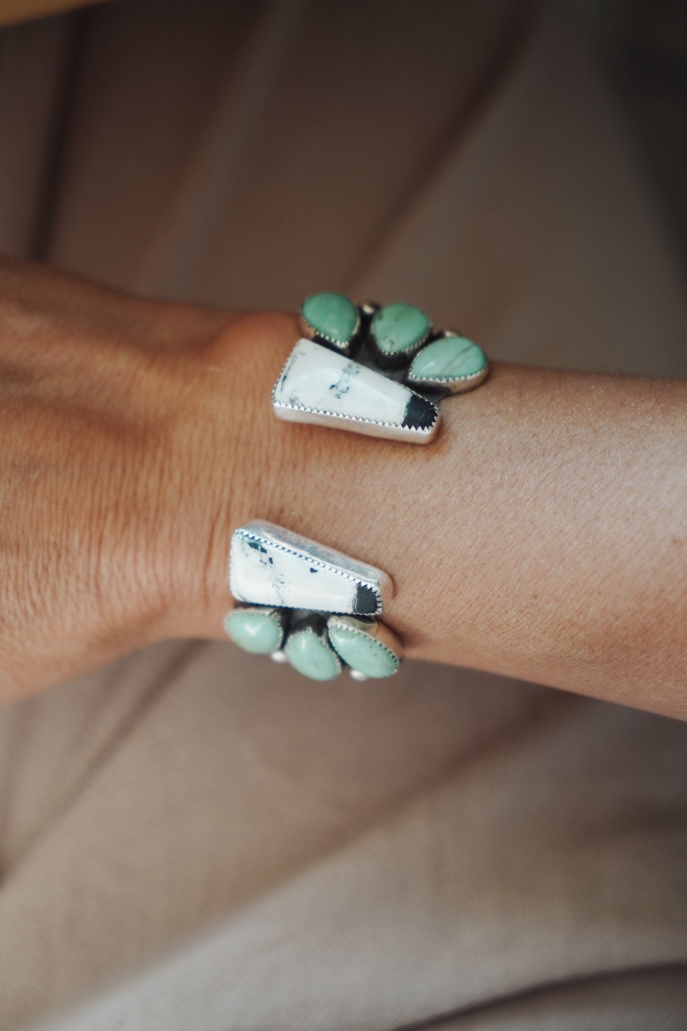 Cluster Wrap Cuff in White Buffalo & Kingman Turquoise - Golden Road Crafted