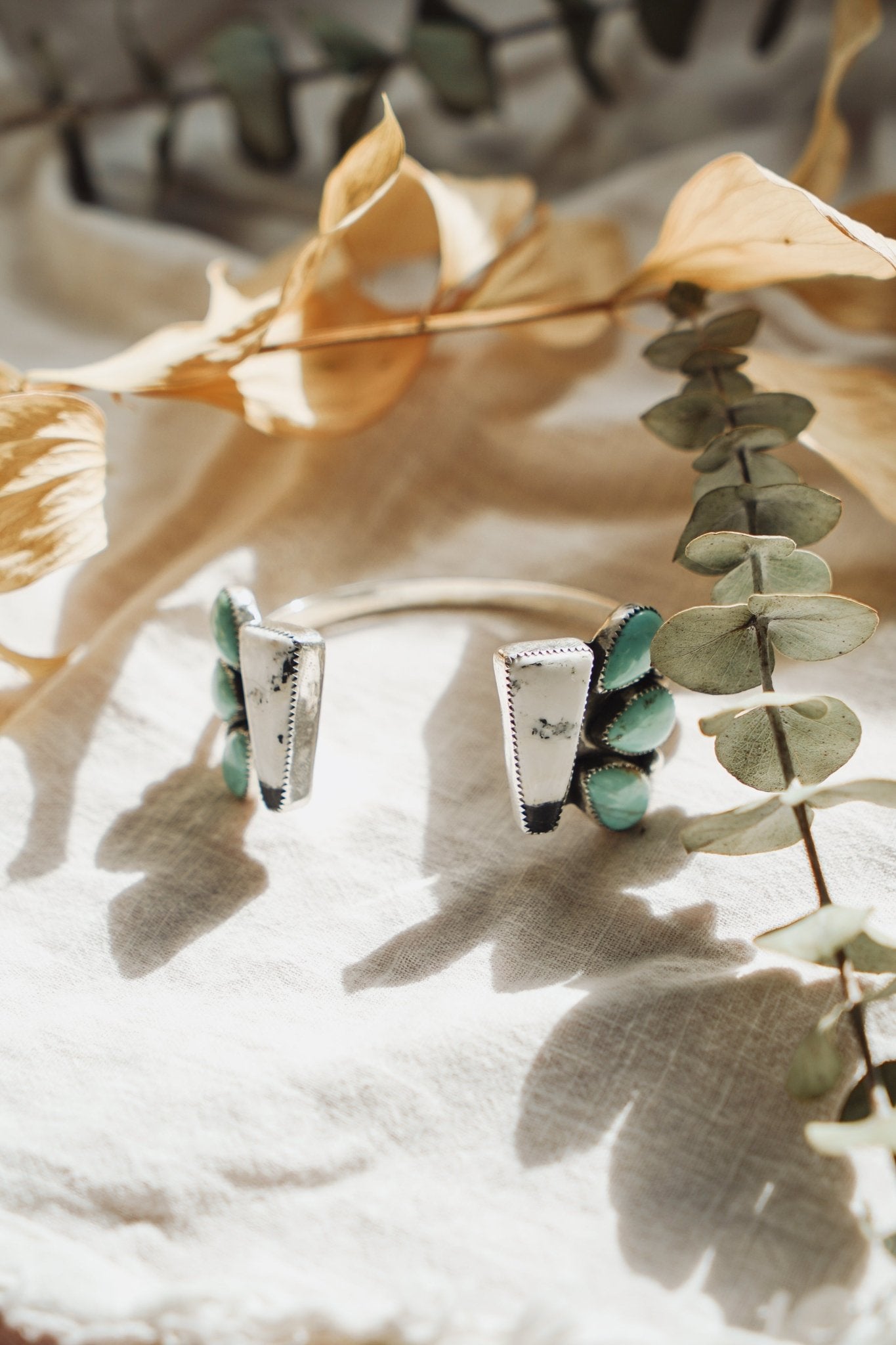 Cluster Wrap Cuff in White Buffalo & Kingman Turquoise - Golden Road Crafted