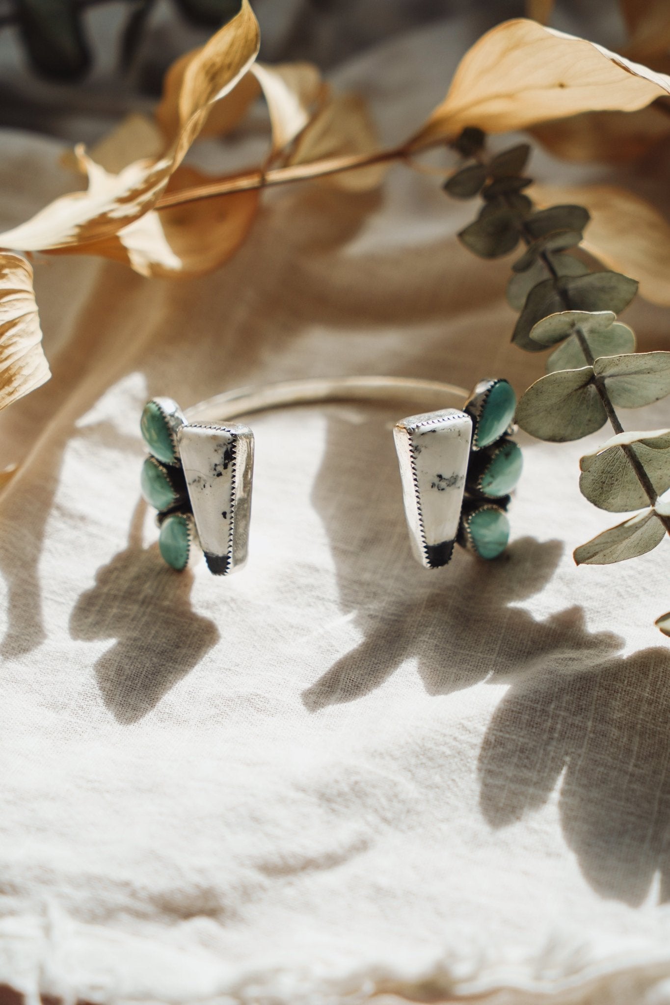Cluster Wrap Cuff in White Buffalo & Kingman Turquoise - Golden Road Crafted