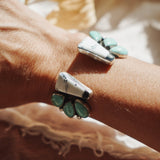 Cluster Wrap Cuff in White Buffalo & Kingman Turquoise - Golden Road Crafted