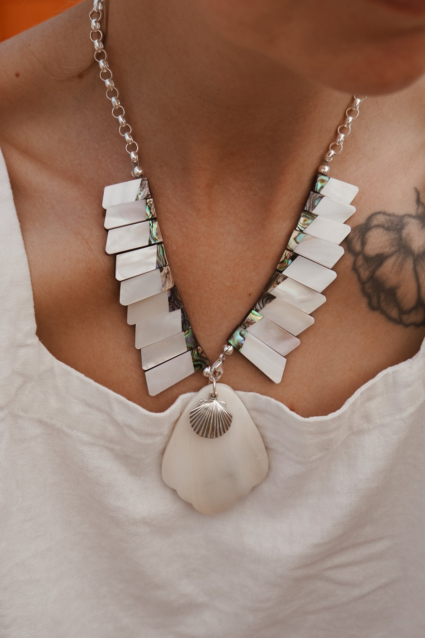 Collar with Pearl + Shell and Abalone Shell - Golden Road Crafted