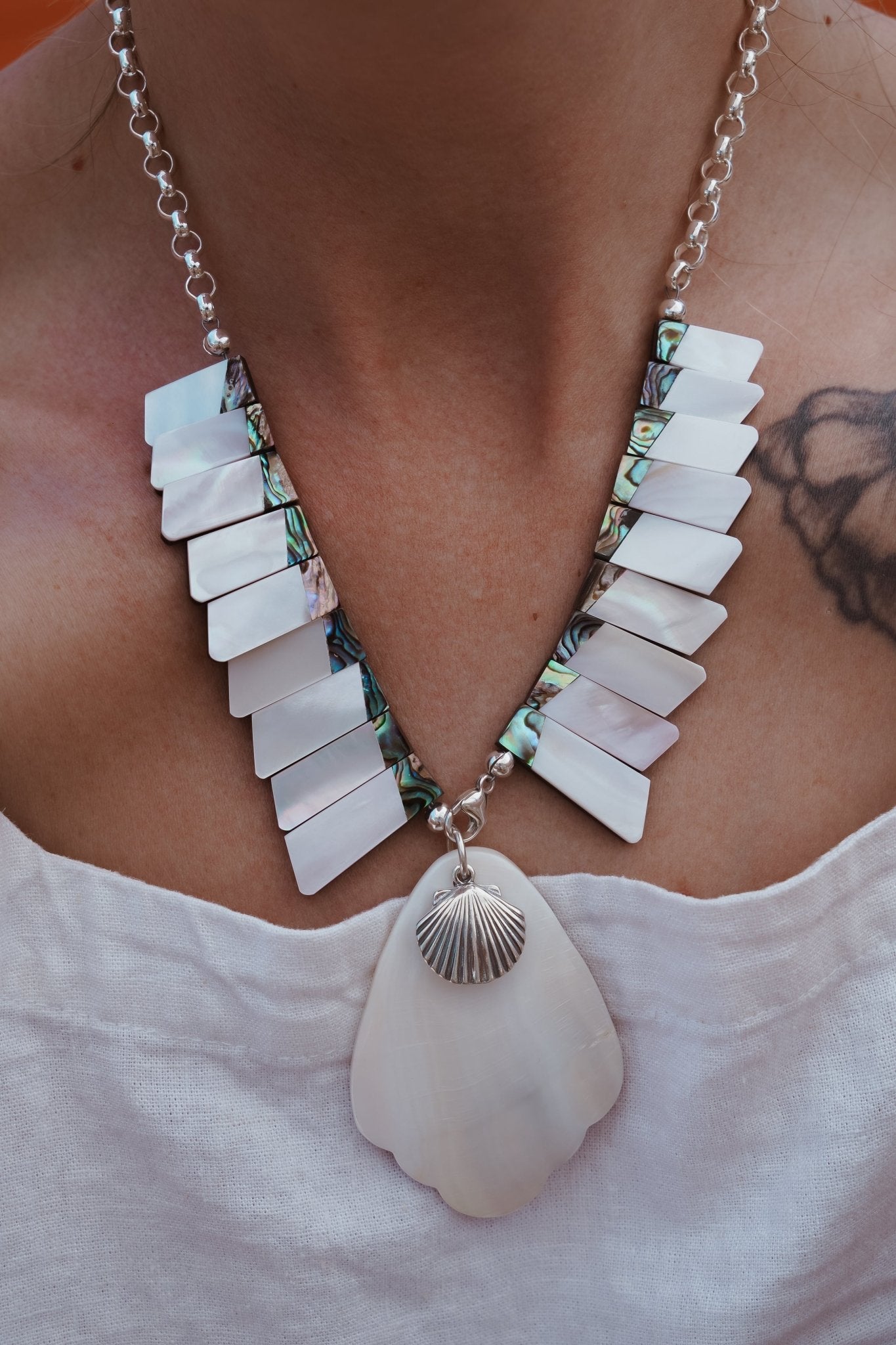 Collar with Pearl + Shell and Abalone Shell - Golden Road Crafted