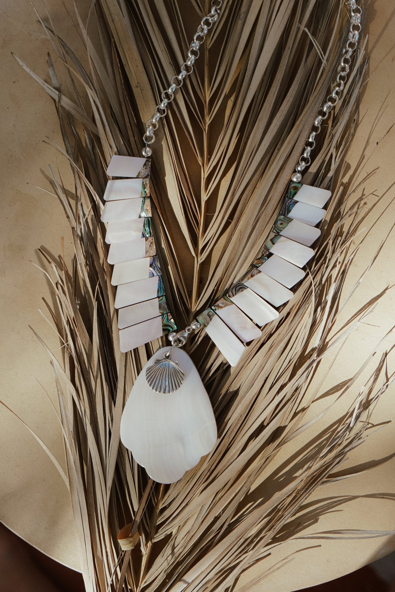 Collar with Pearl + Shell and Abalone Shell - Golden Road Crafted