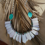 Collar with Pearl + Shell and Royston Turquoise - Golden Road Crafted